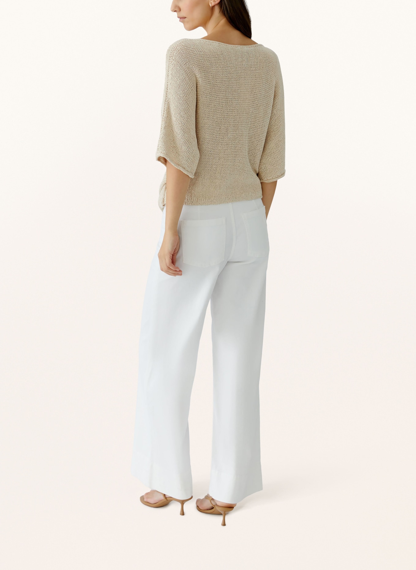 oui Pull en maille à manches 3/4: JAUNE / BEIGE / BLANC