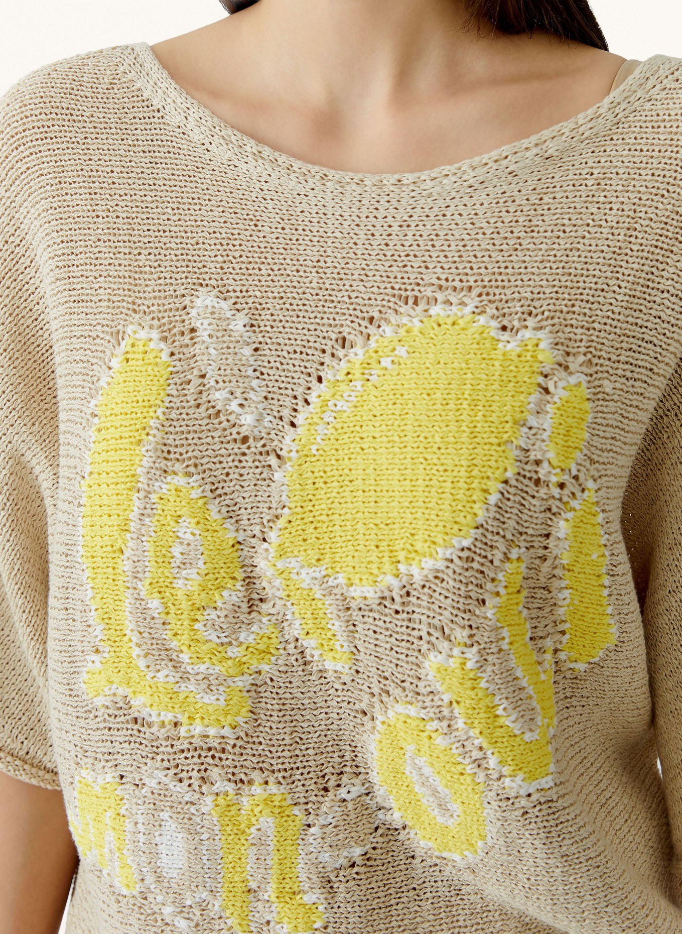 oui Pull en maille à manches 3/4: JAUNE / BEIGE / BLANC