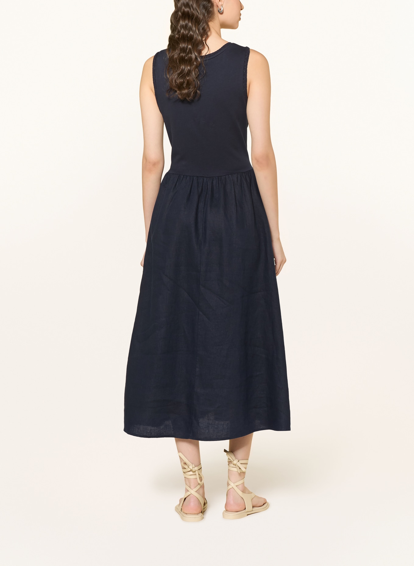 oui Robe en mélange de matières avec du lin: BLEU FONCÉ