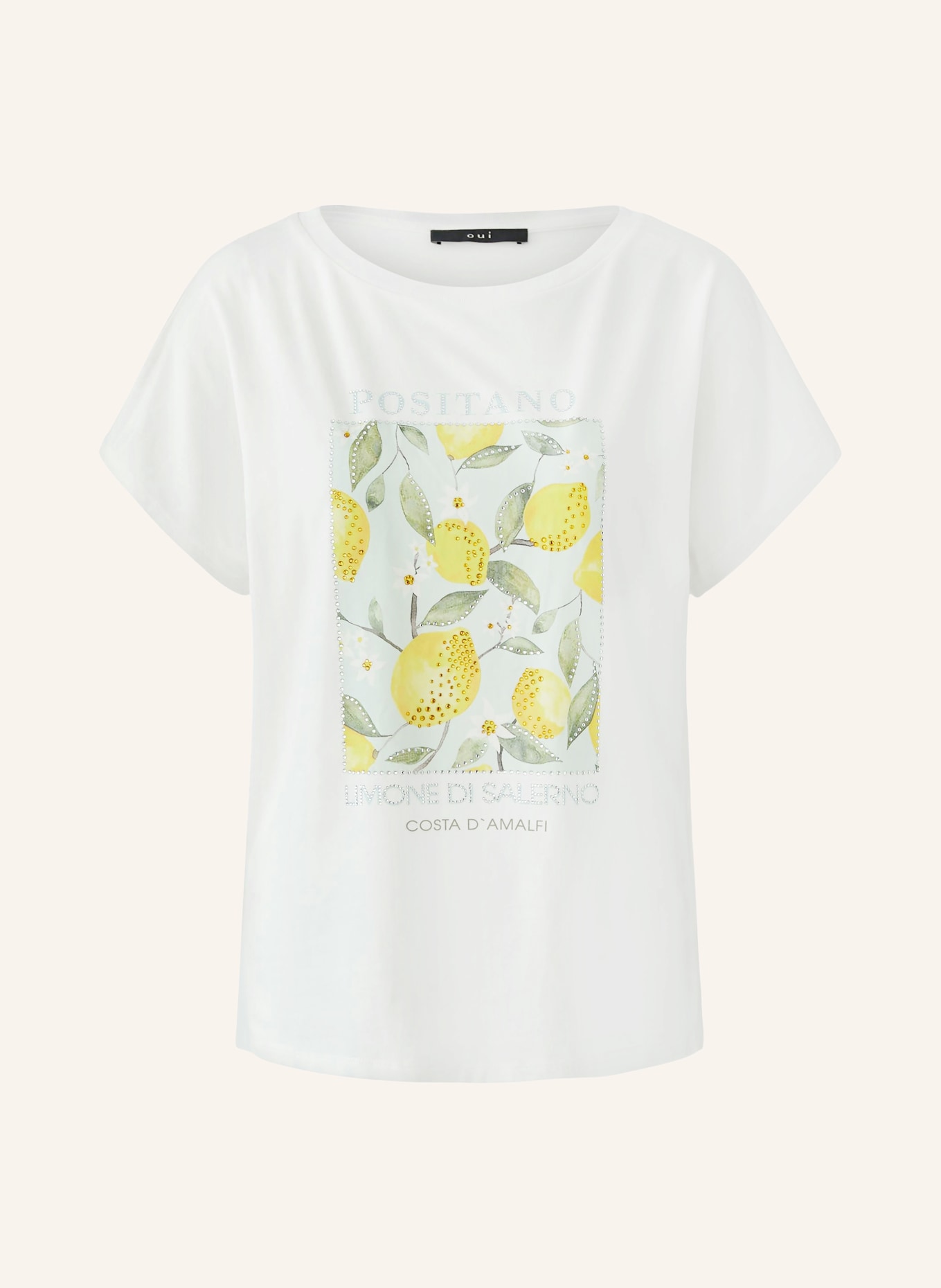 oui T-shirt avec strass: BLANC / JAUNE / TURQUOISE