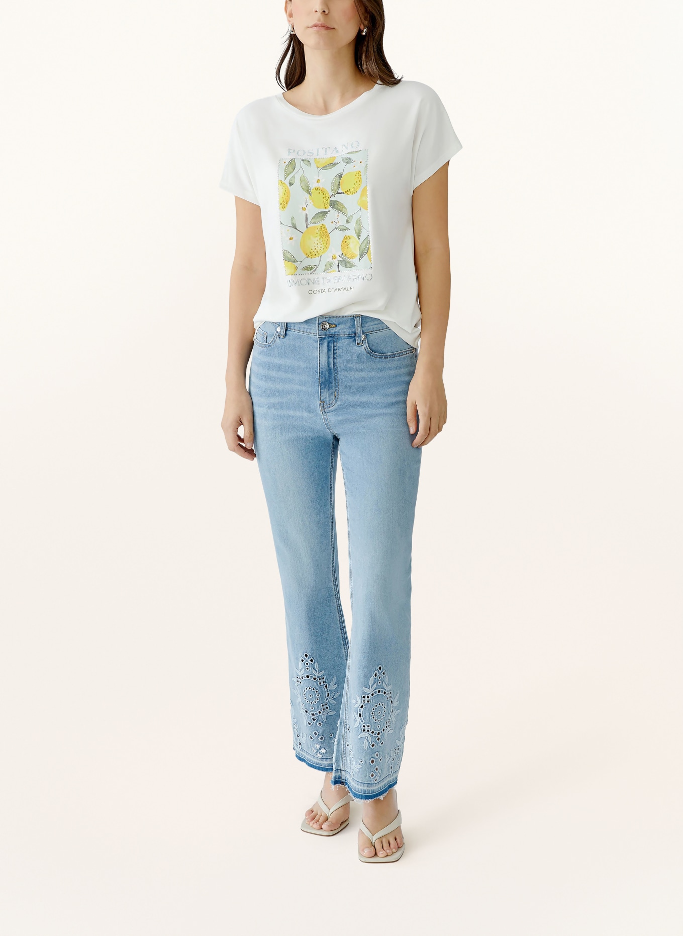 oui T-shirt avec strass: BLANC / JAUNE / TURQUOISE