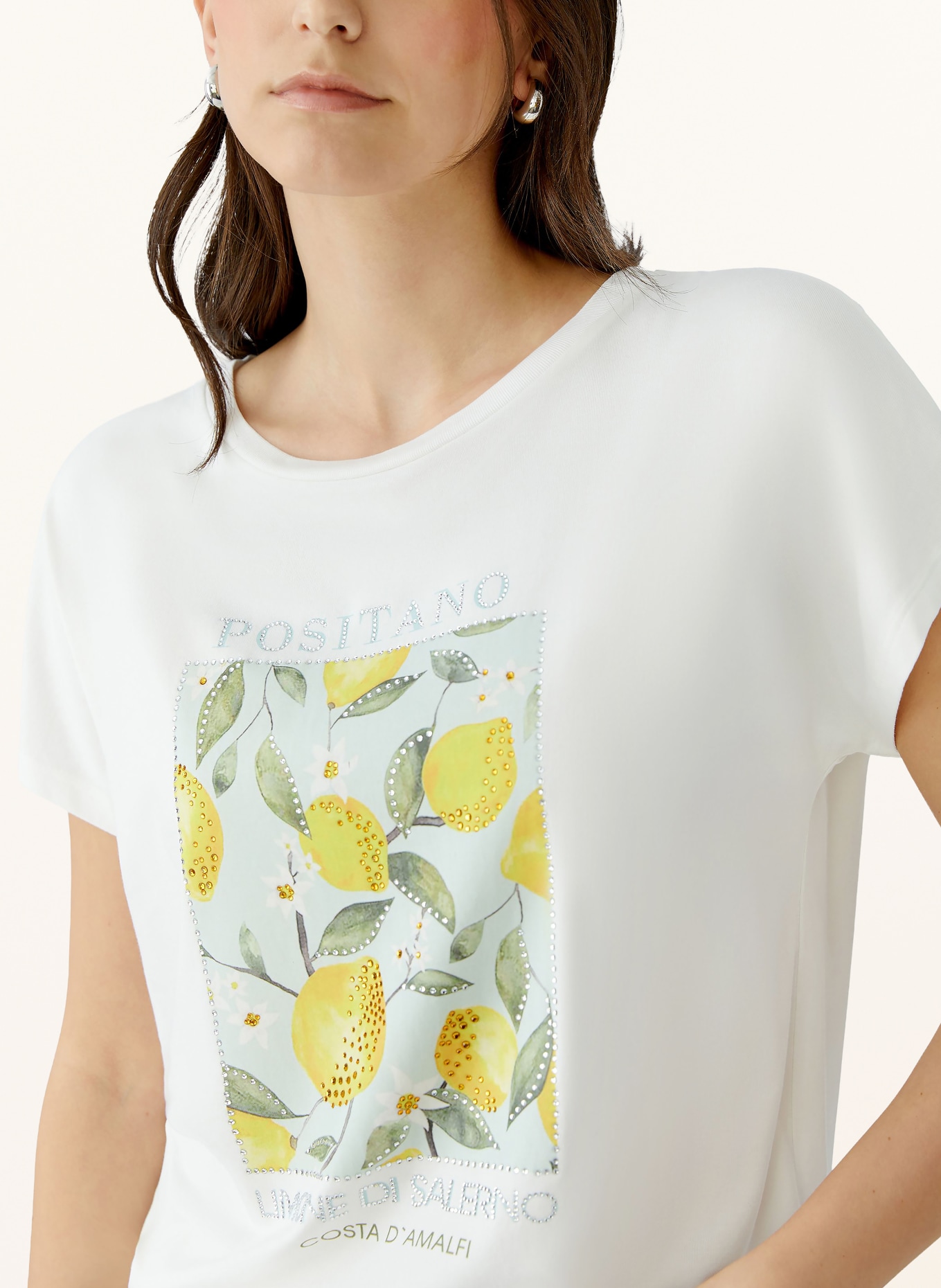 oui T-shirt avec strass: BLANC / JAUNE / TURQUOISE