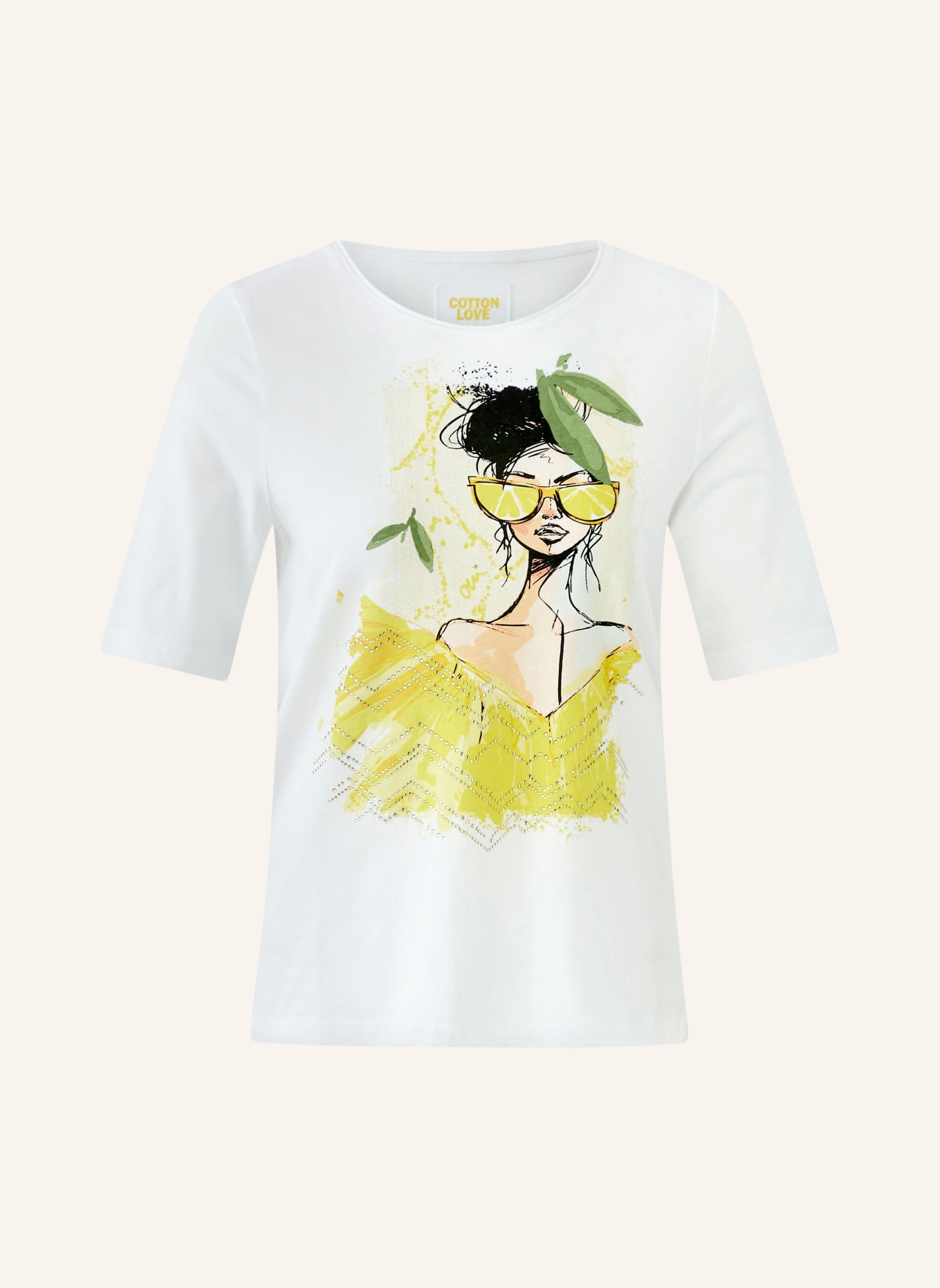 oui T-shirt with rhinestones: WHITE / YELLOW / GREEN