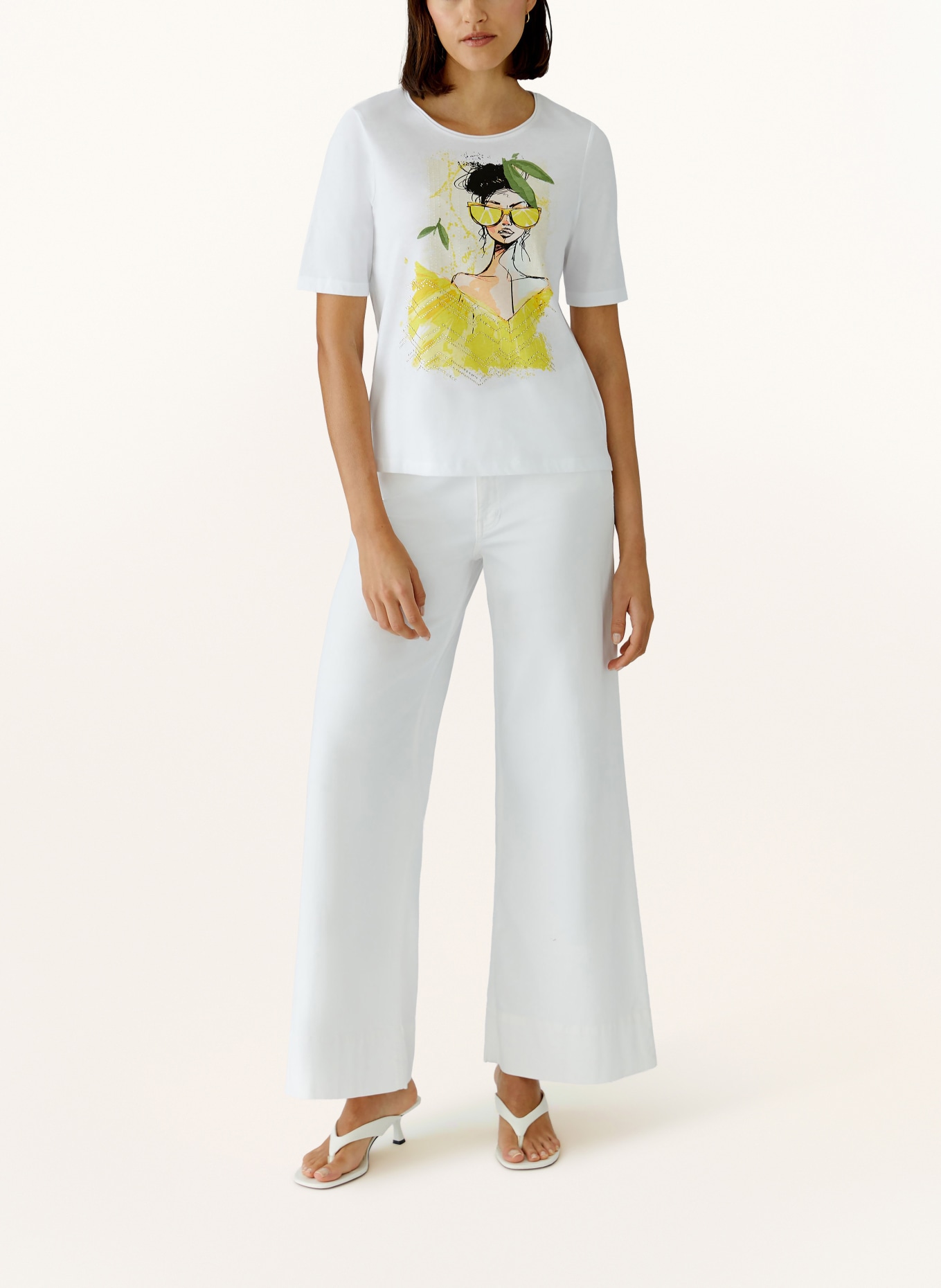 oui T-shirt with rhinestones: WHITE / YELLOW / GREEN