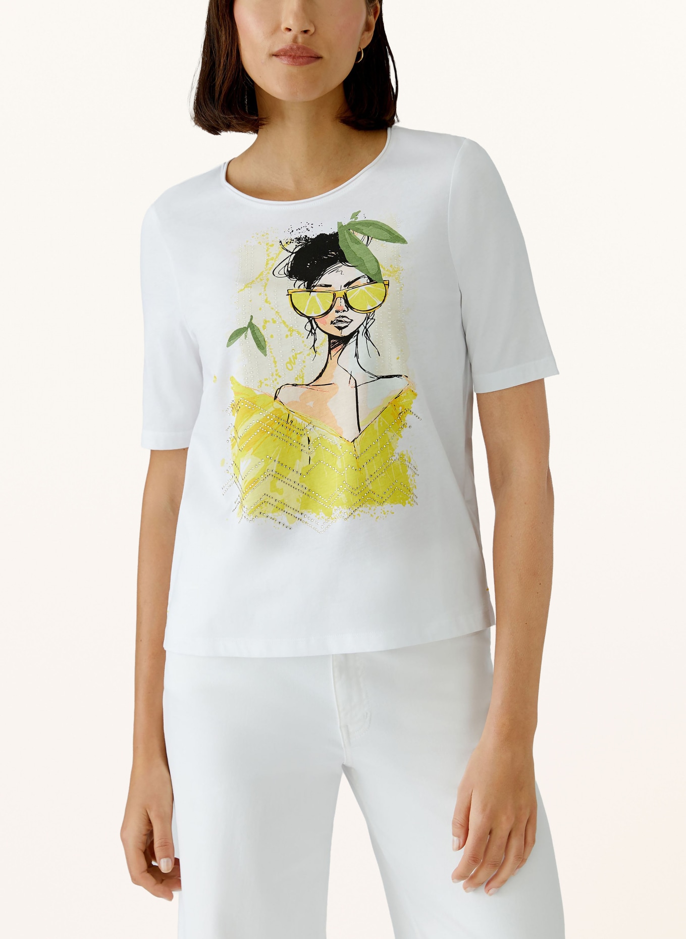 oui T-shirt with rhinestones: WHITE / YELLOW / GREEN