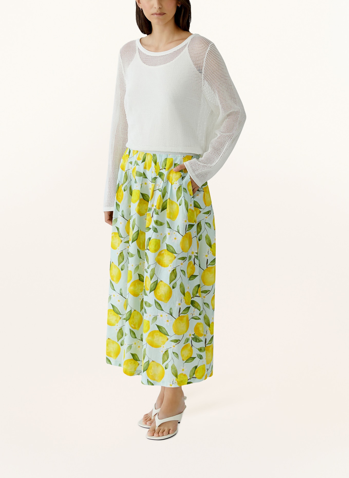 oui Pleated skirt with linen and glitter thread: GREEN / YELLOW / TURQUOISE