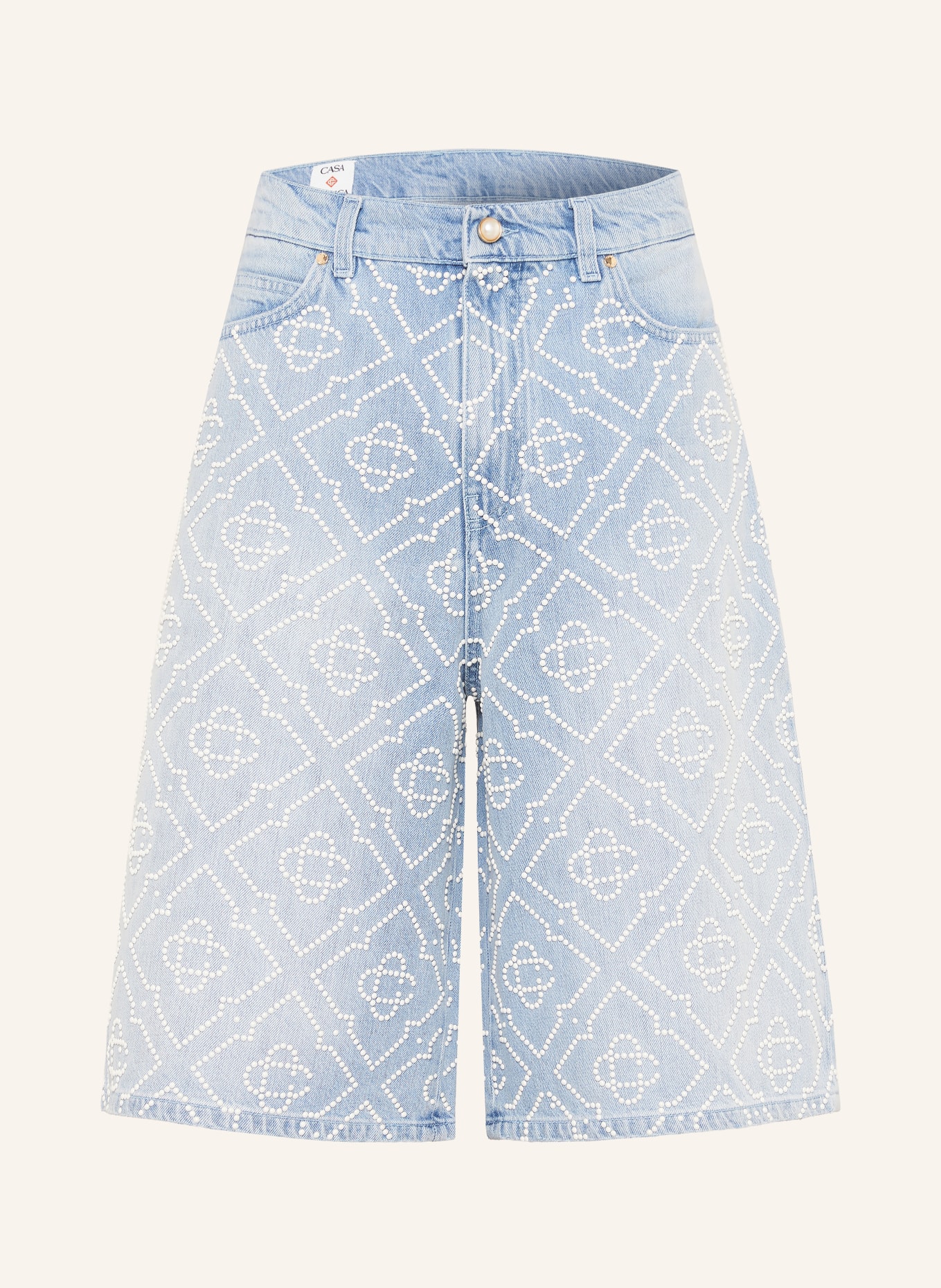Casablanca Jeansshorts met sieradenparels: PEARL MONOGRAM