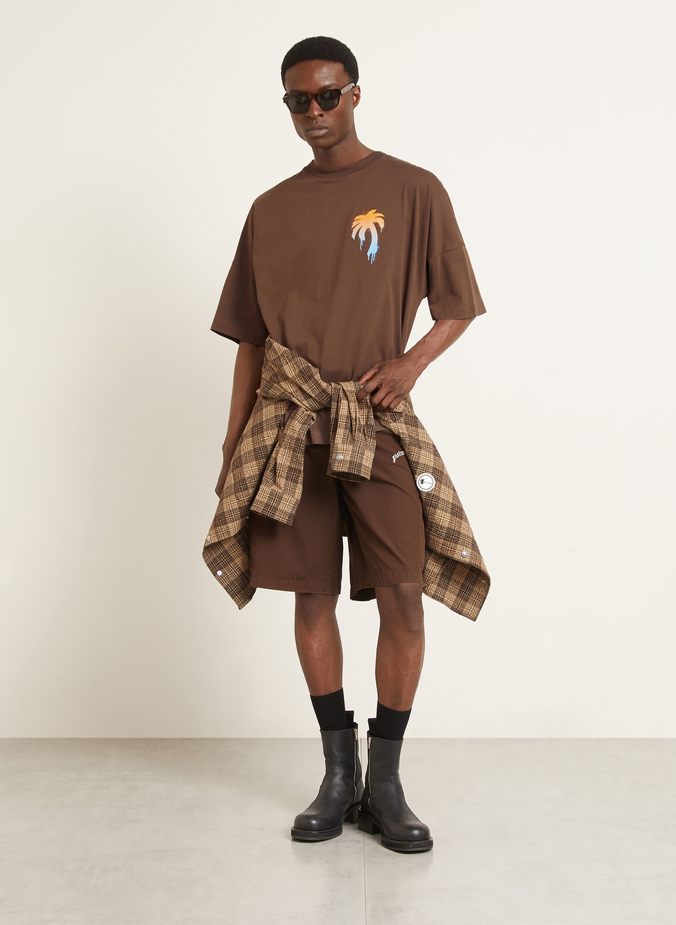 Palm Angels T-Shirt: BRAUN / ORANGE / WEISS
