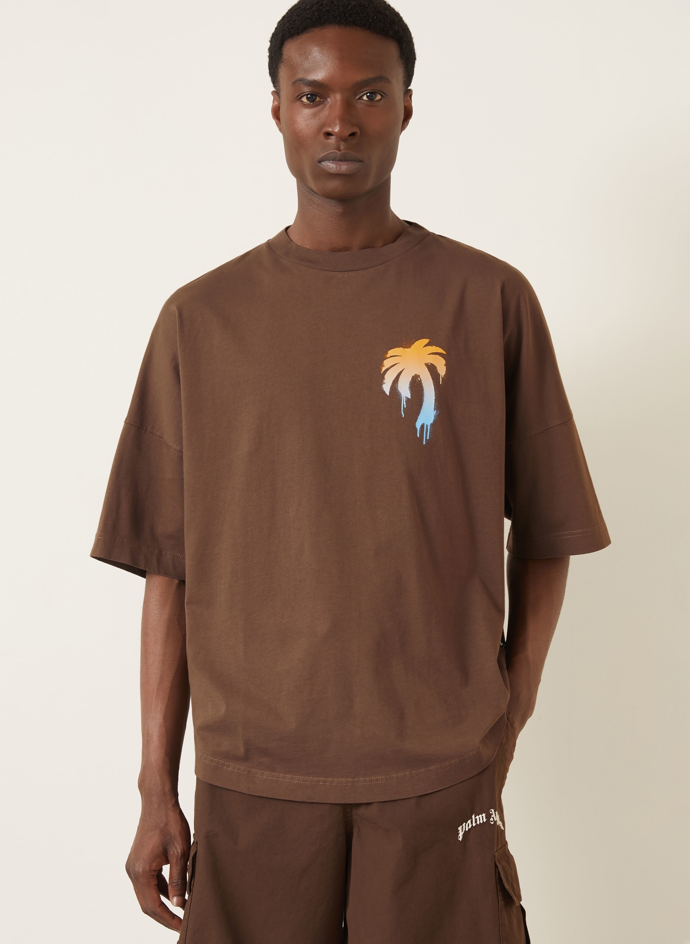 Palm Angels T-Shirt: BRAUN / ORANGE / WEISS