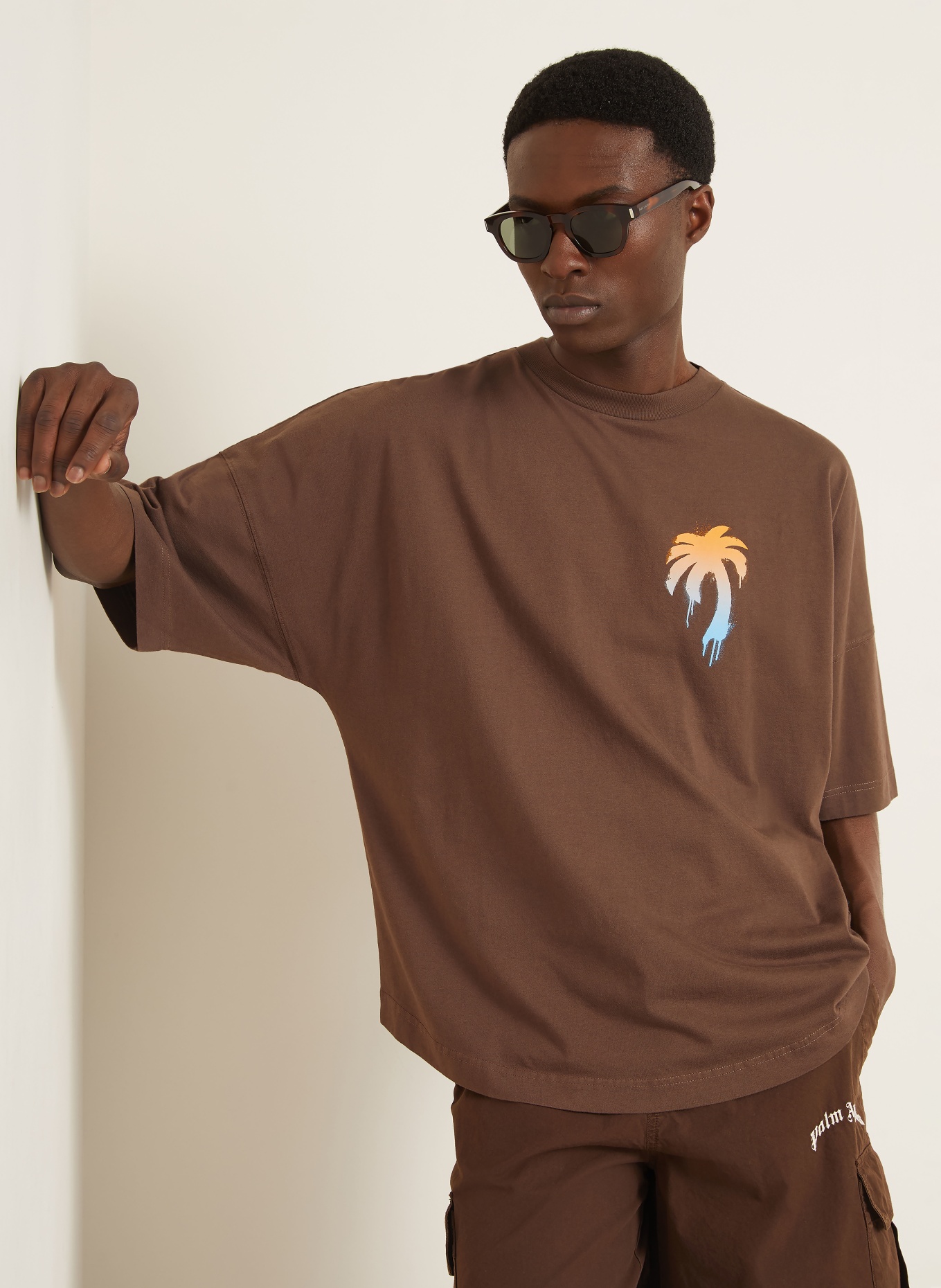 Palm Angels T-Shirt: BRAUN / ORANGE / WEISS