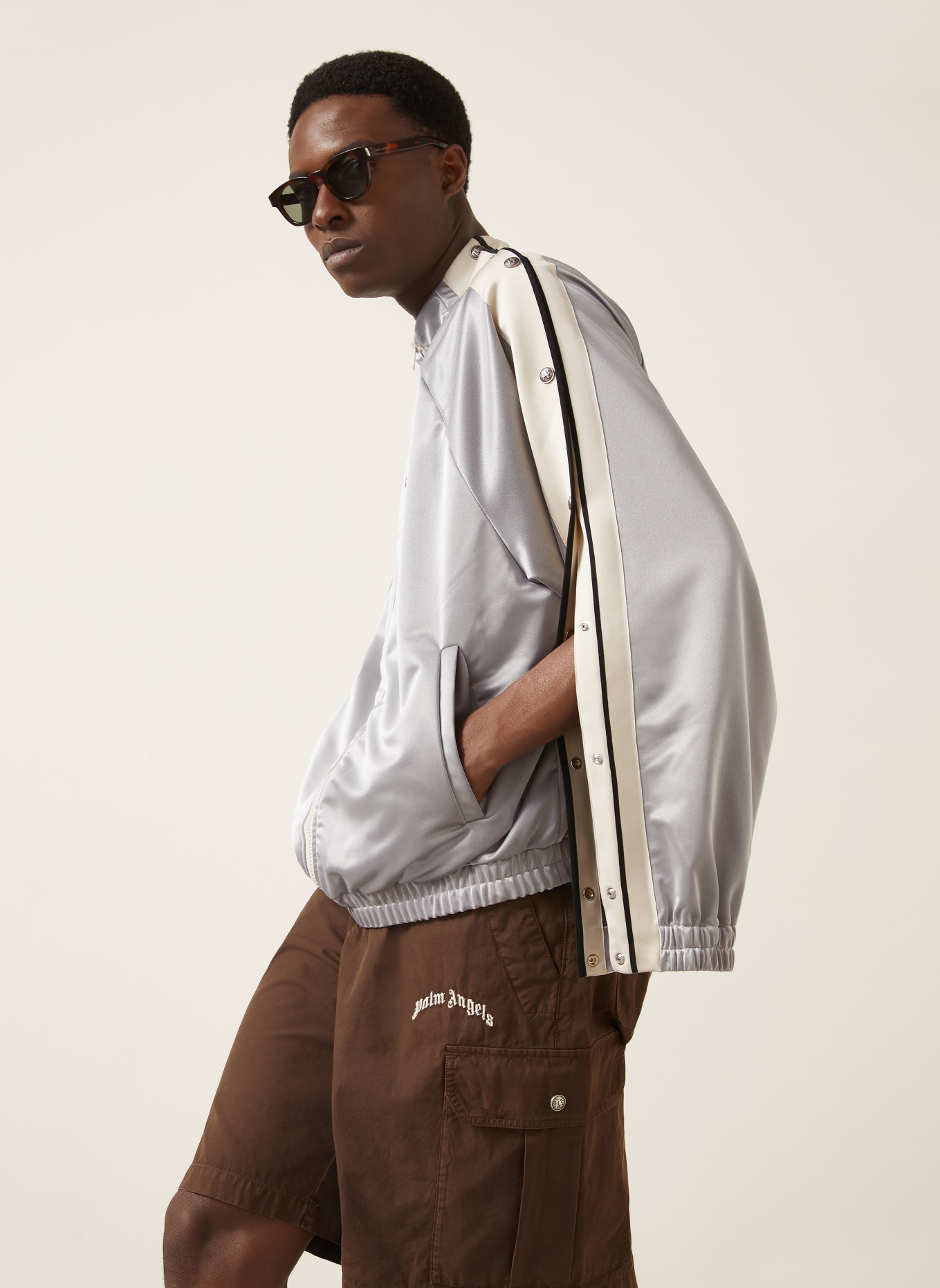 Palm Angels Sweatjacke: SILBER / CREME / SCHWARZ