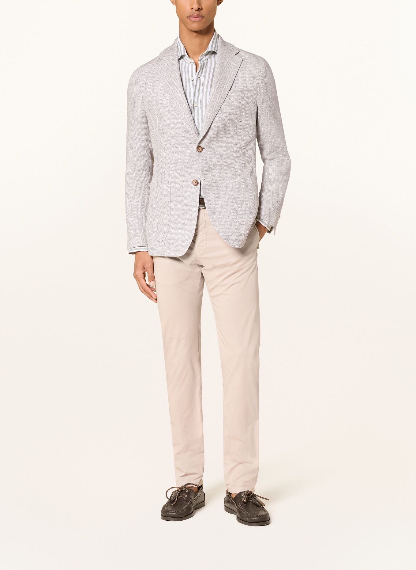 windsor. Veste GIORNO coupe ajustée en lin: GRIS / BLANC