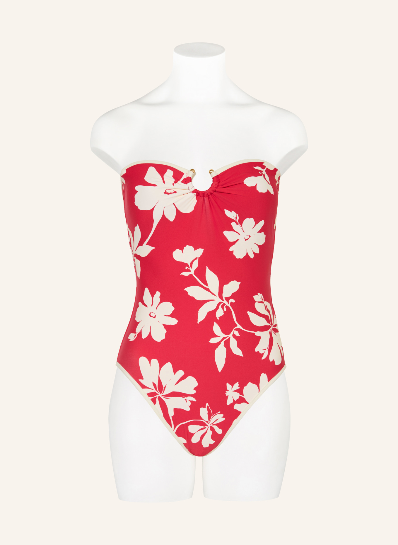 SEAFOLLY MAYFLOWER bandeau swimsuit: RED / ECRU