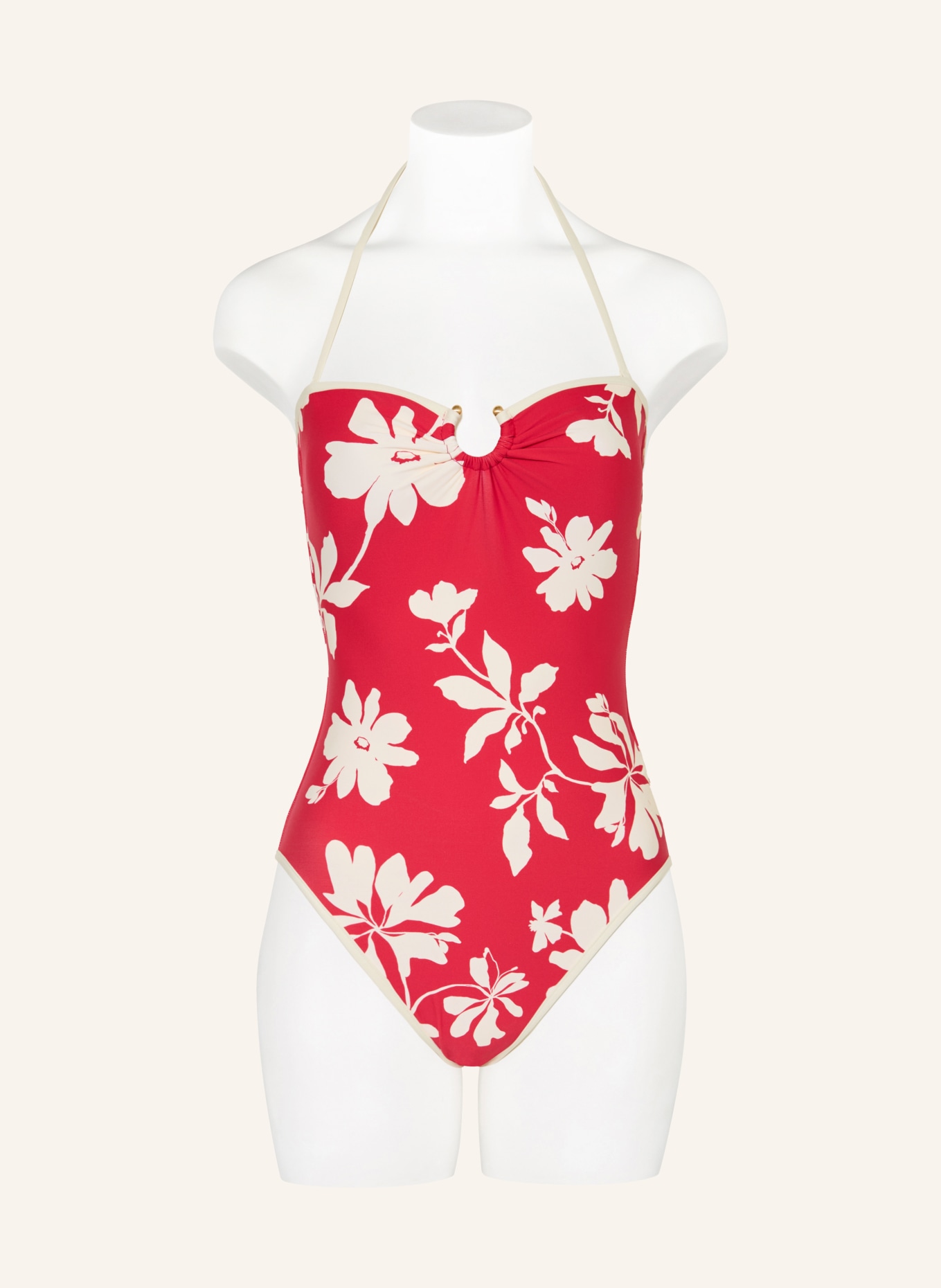 SEAFOLLY MAYFLOWER bandeau swimsuit: RED / ECRU