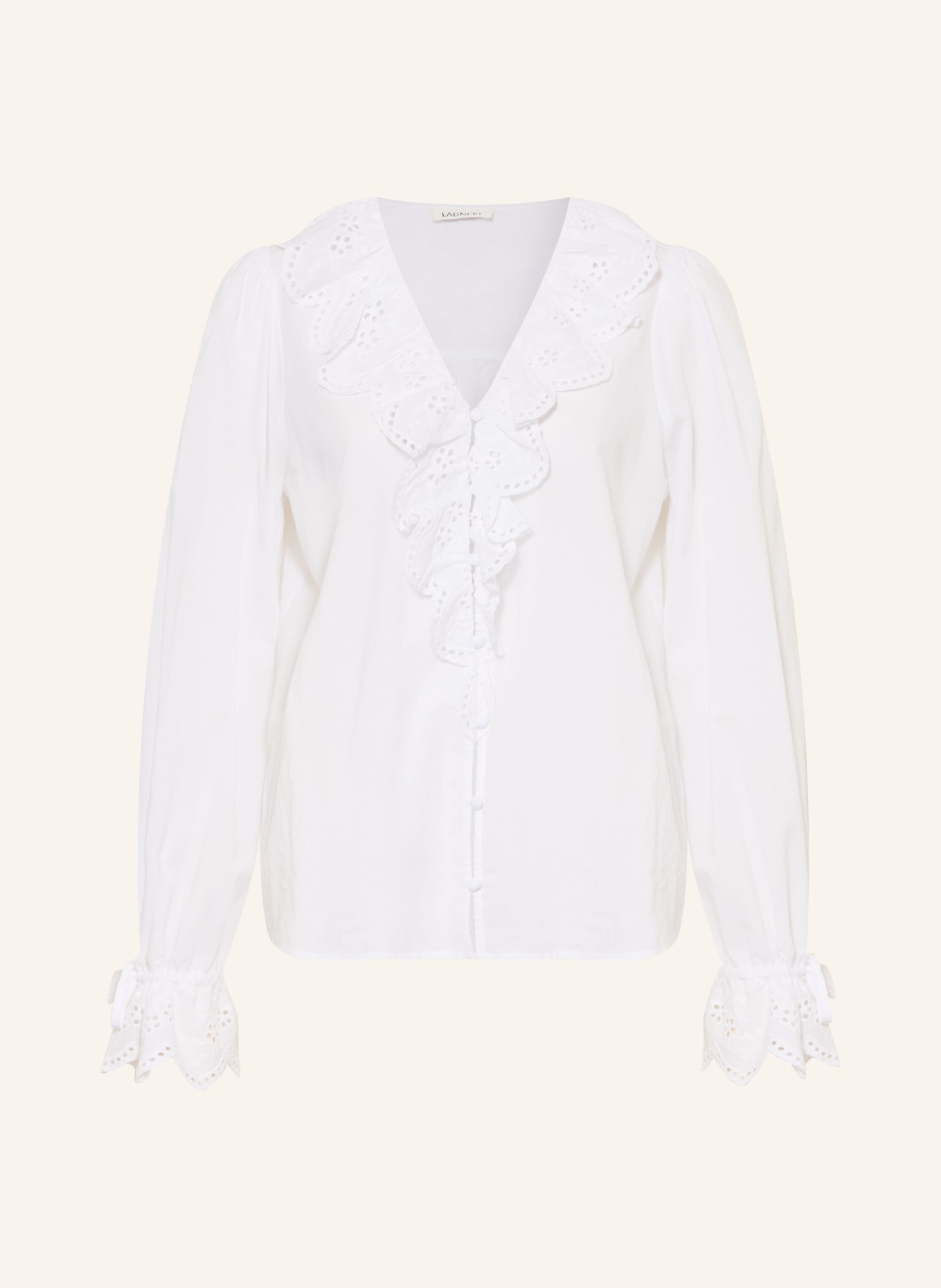 LADNERI Blouse with ruffles and eyelet lace: WHITE