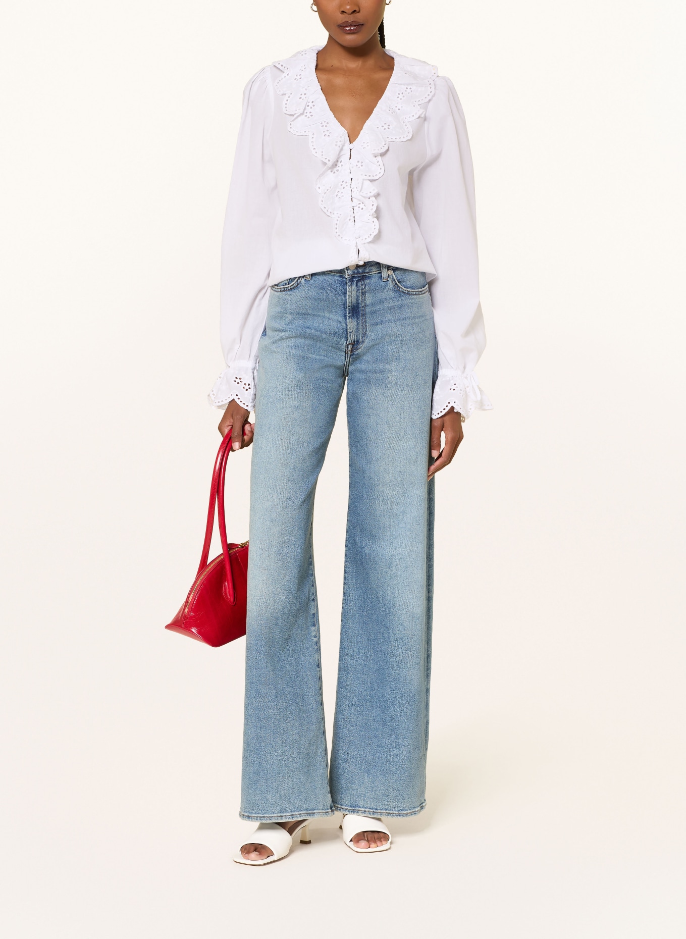 LADNERI Blouse with ruffles and eyelet lace: WHITE