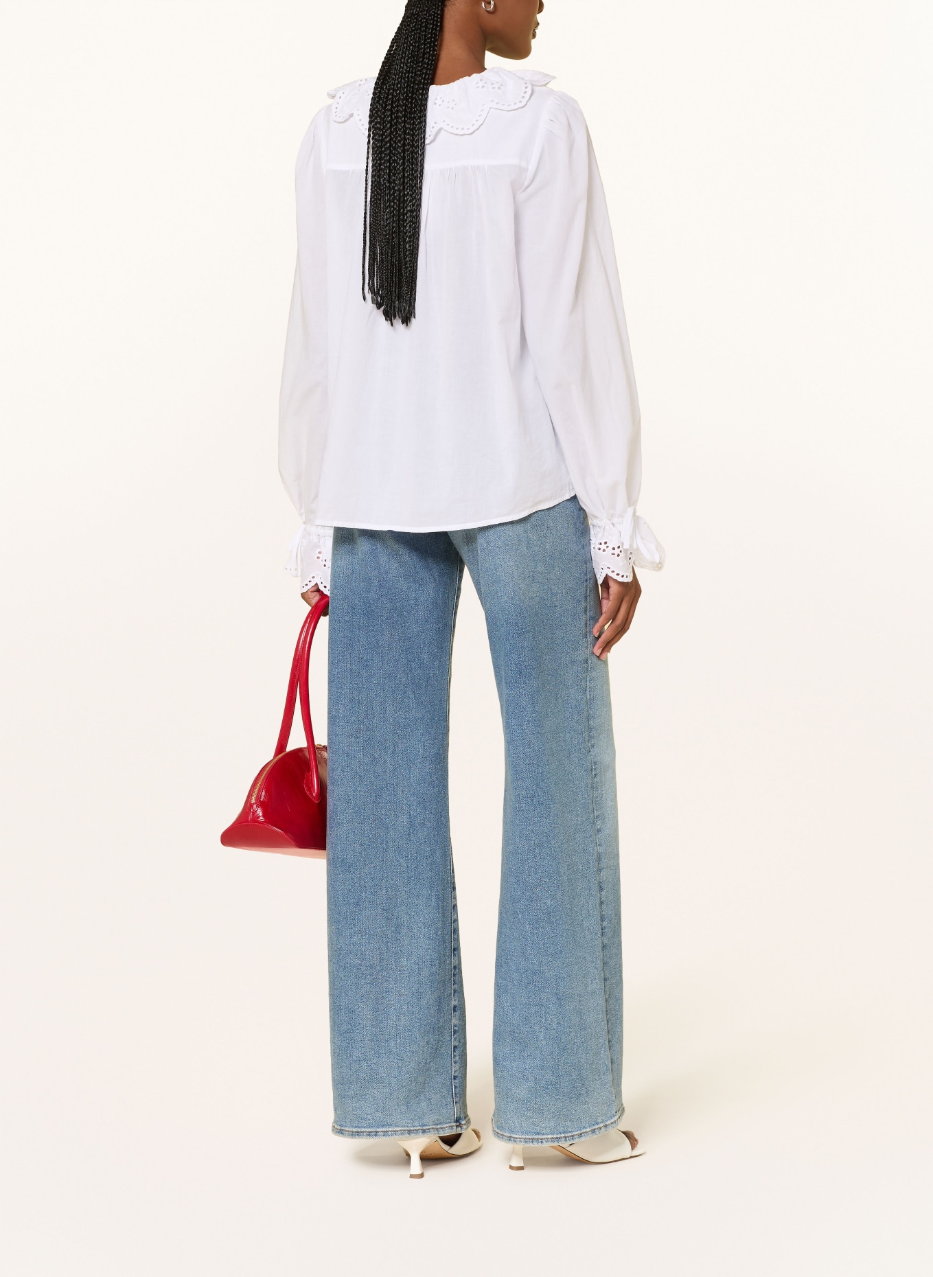 LADNERI Blouse with ruffles and eyelet lace: WHITE