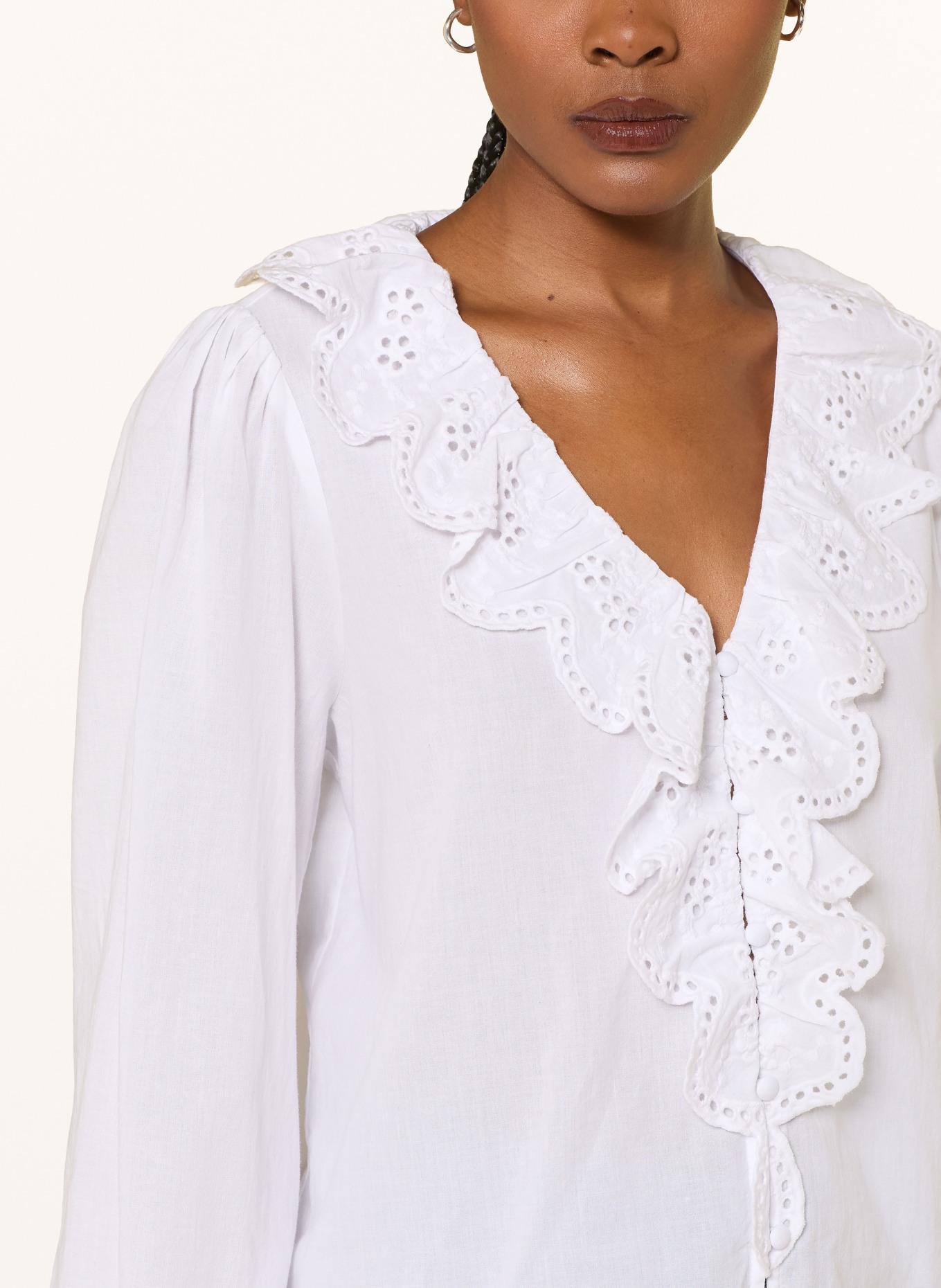LADNERI Blouse with ruffles and eyelet lace: WHITE