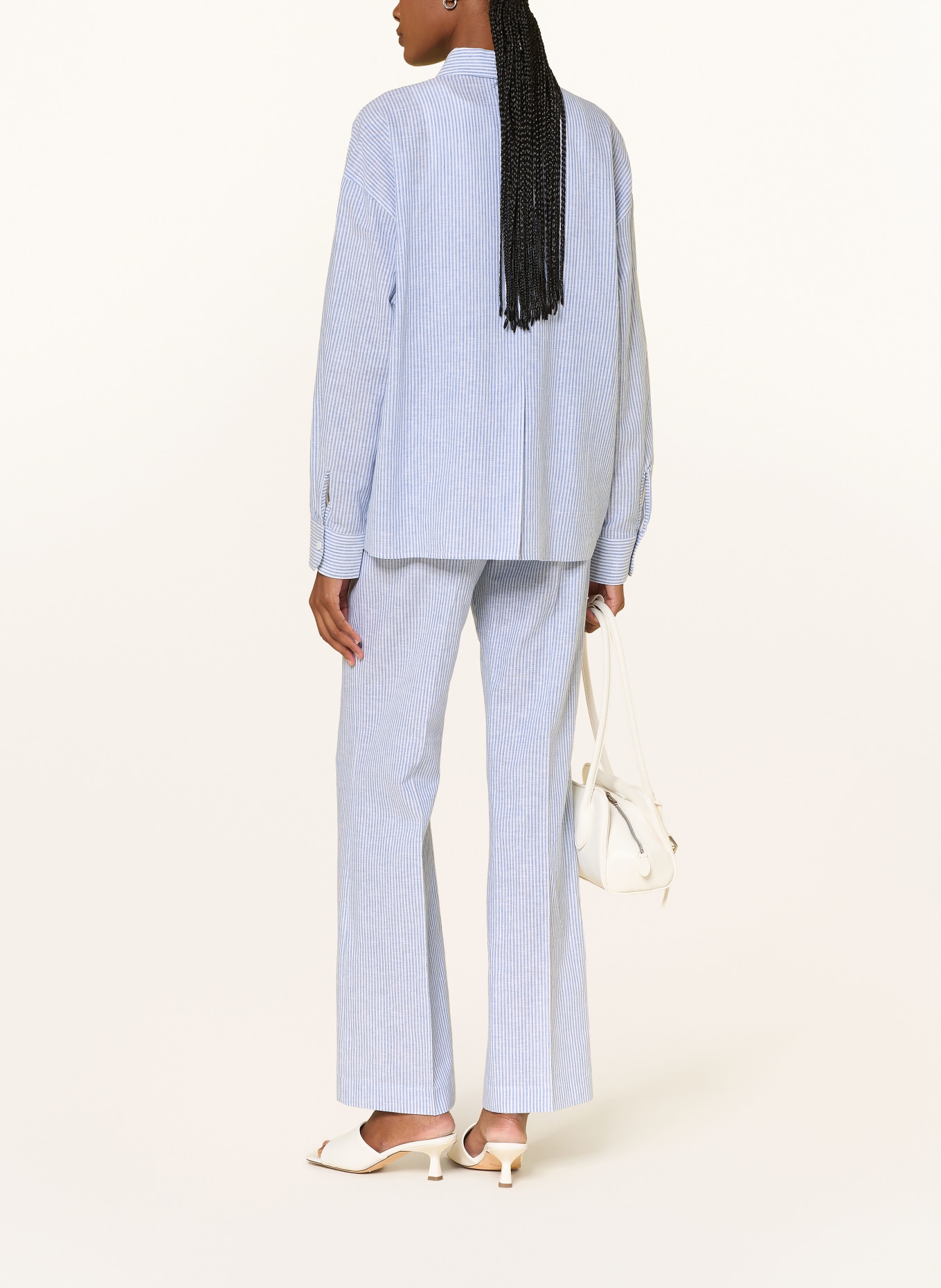LADNERI LYDIE Linen Pants: WHITE / LIGHT BLUE
