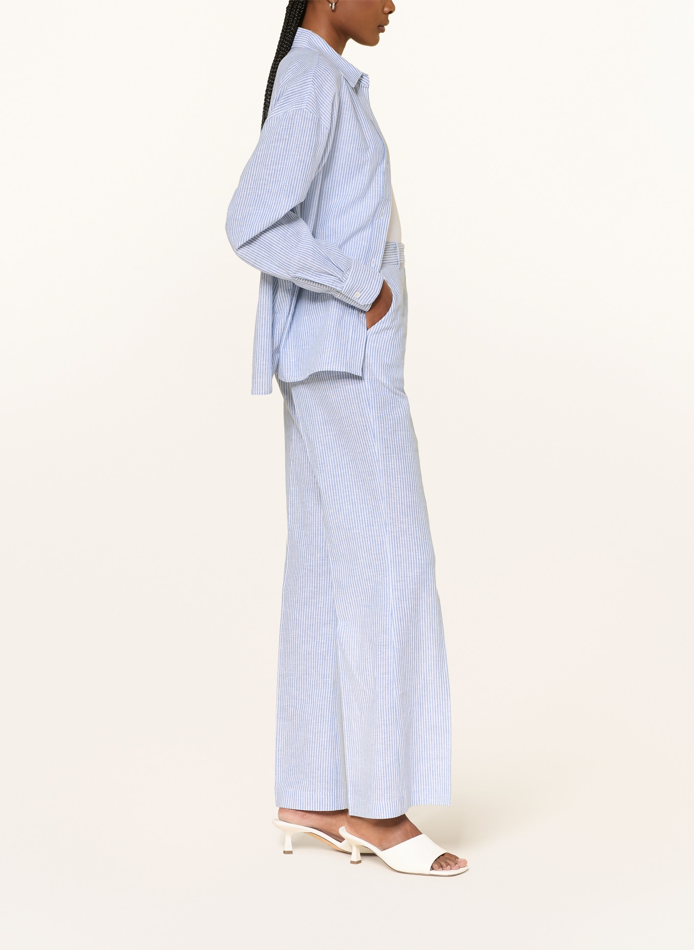 LADNERI LYDIE Linen Pants: WHITE / LIGHT BLUE