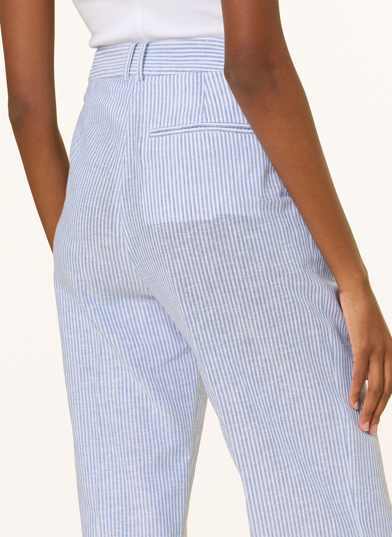 LADNERI LYDIE Linen Pants: WHITE / LIGHT BLUE