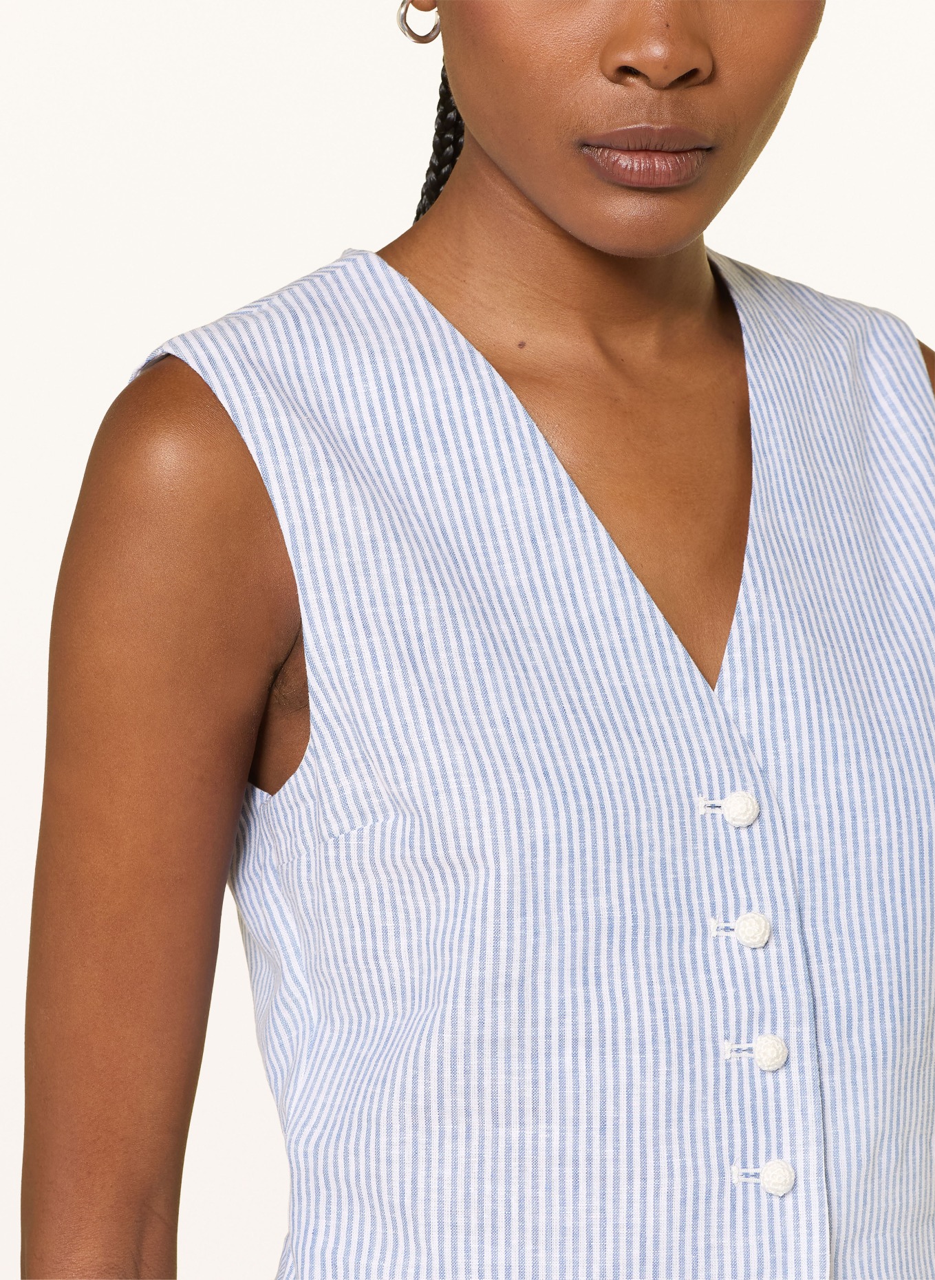 LADNERI HELENA linen blazer vest: BLUE / WHITE