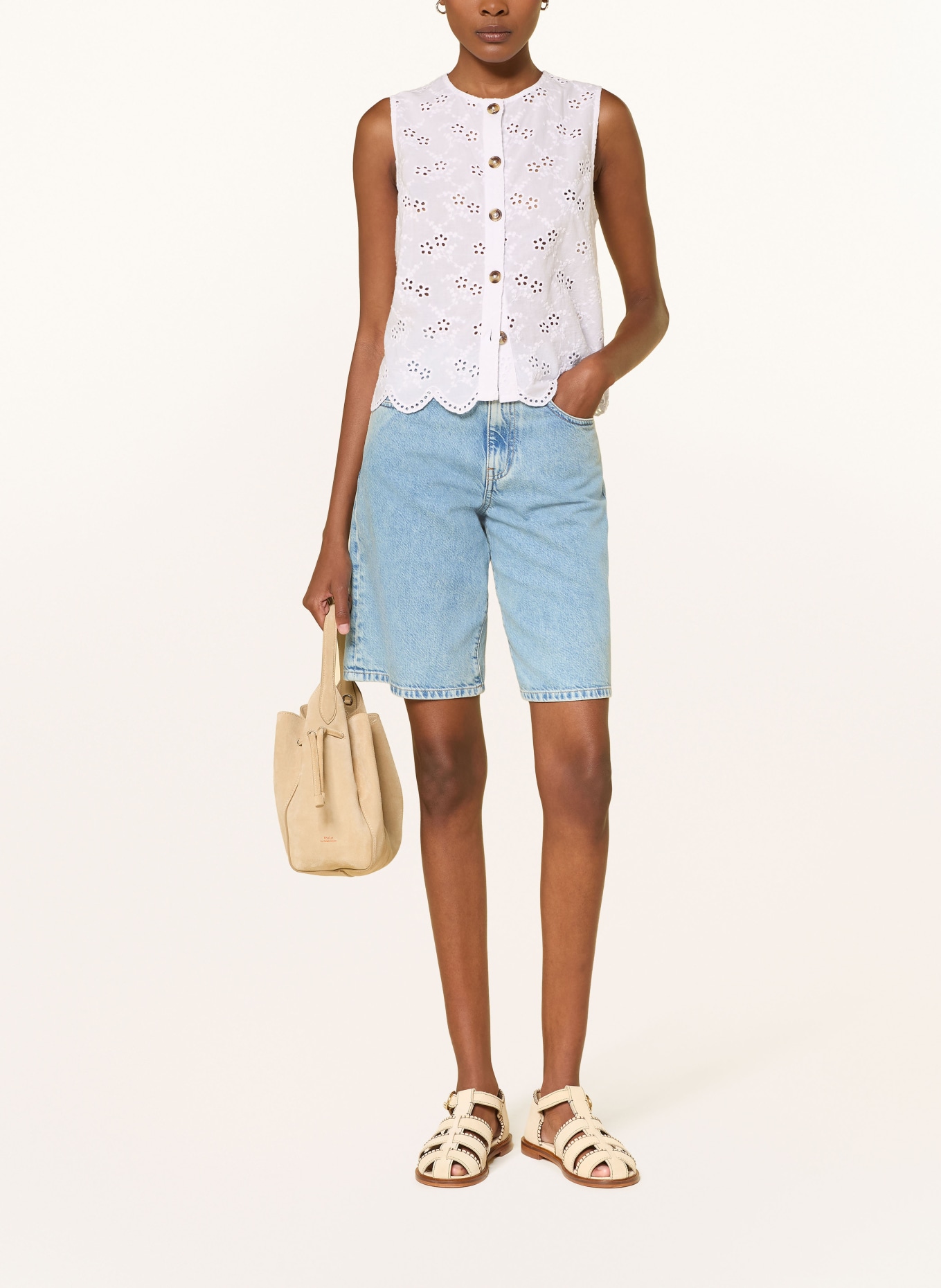 LADNERI Blusentop LOUISE aus Lochspitze: WEISS