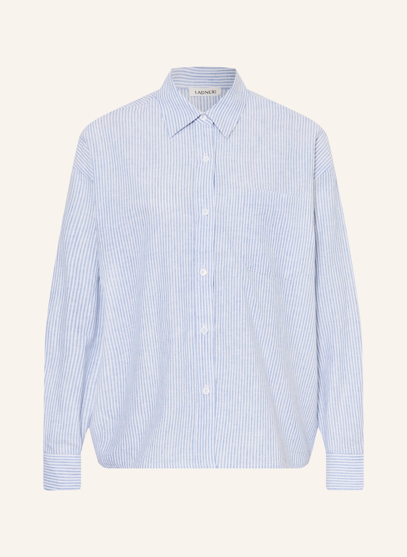 LADNERI BEA shirt blouse with linen: WHITE / BLUE