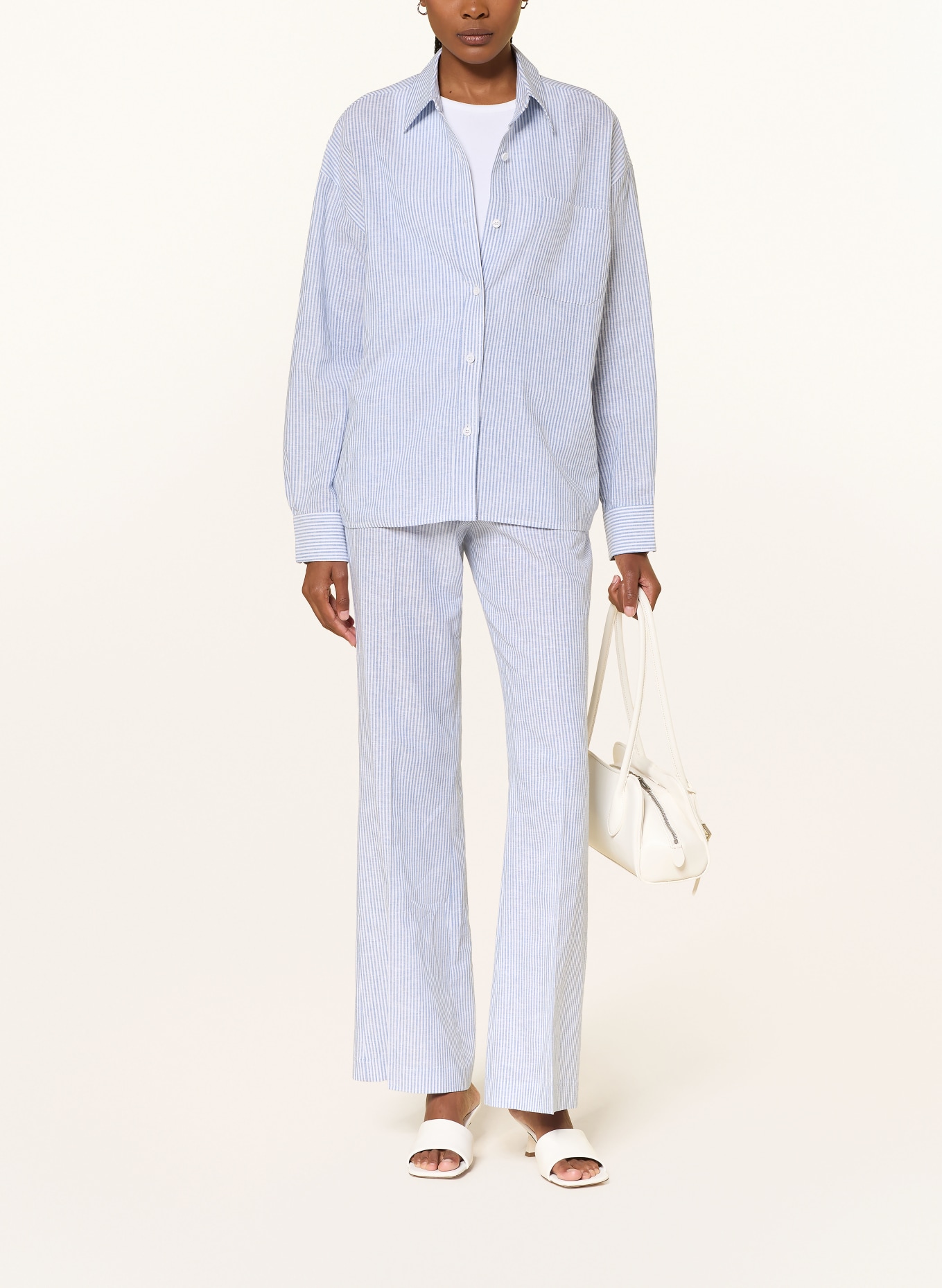 LADNERI BEA shirt blouse with linen: WHITE / BLUE