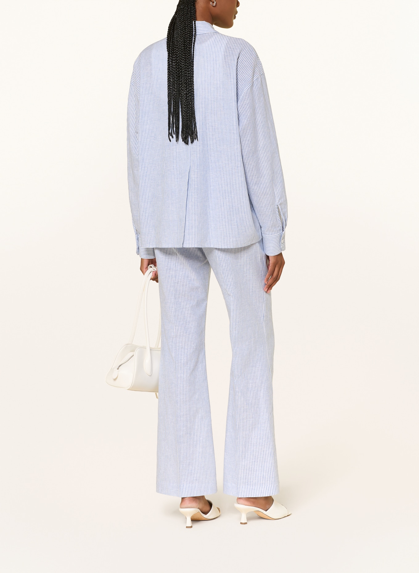 LADNERI BEA shirt blouse with linen: WHITE / BLUE
