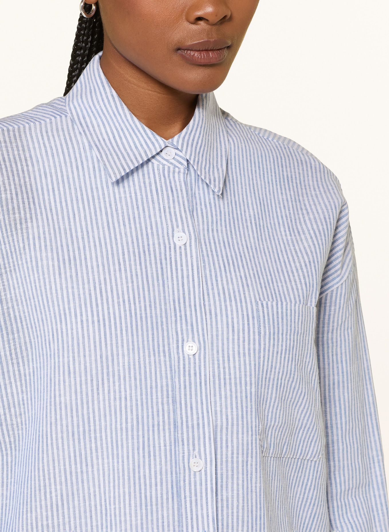 LADNERI BEA shirt blouse with linen: WHITE / BLUE
