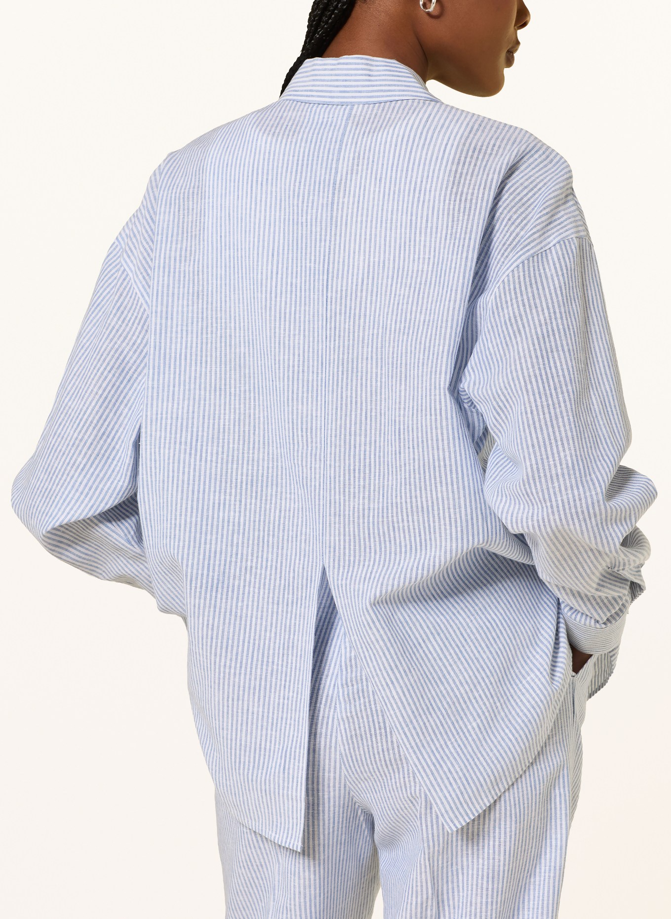 LADNERI BEA shirt blouse with linen: WHITE / BLUE