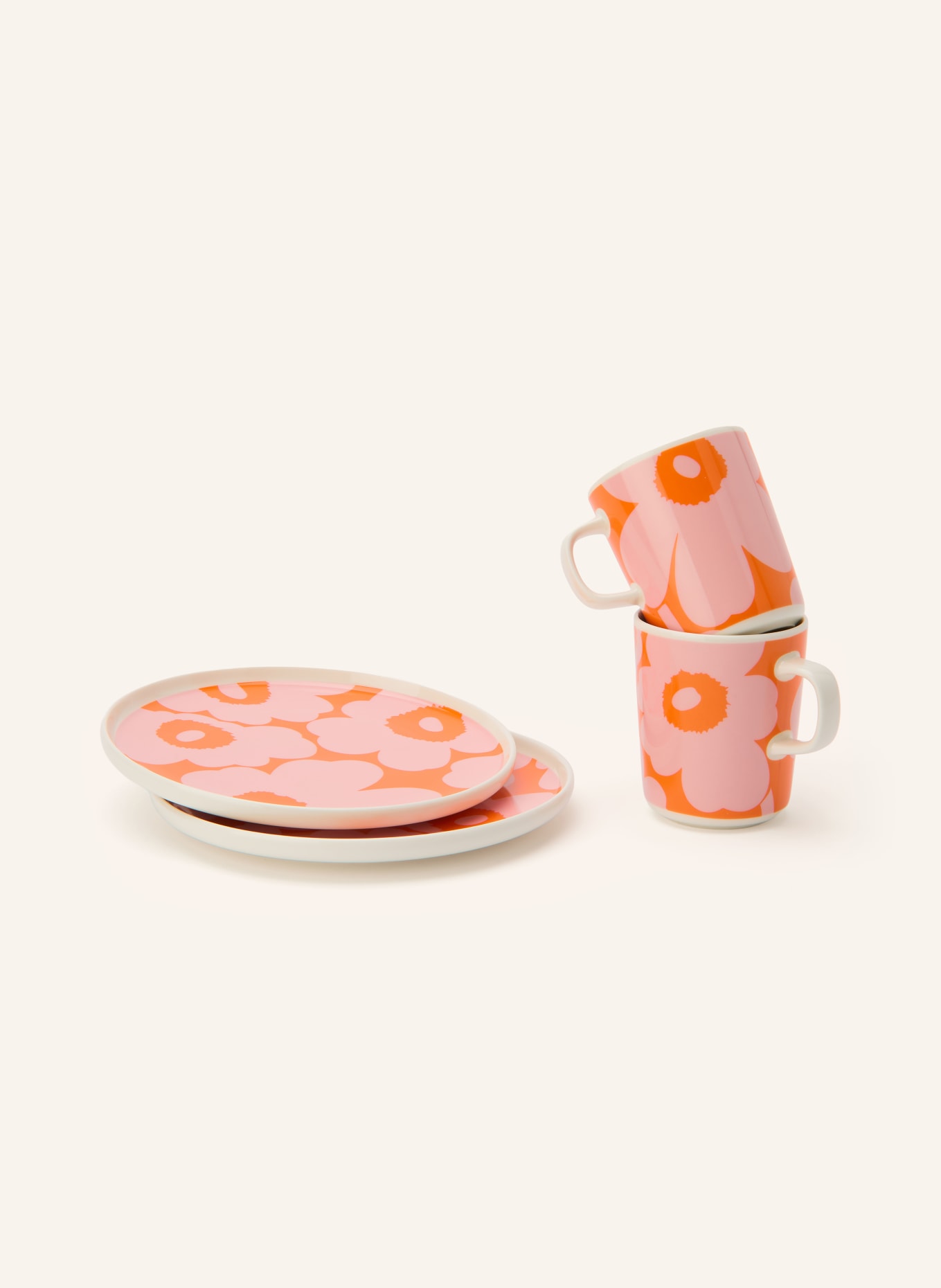 marimekko 4-delige ontbijtset OIVA/UNIKKO: ROZE / CRÈME / ROZE