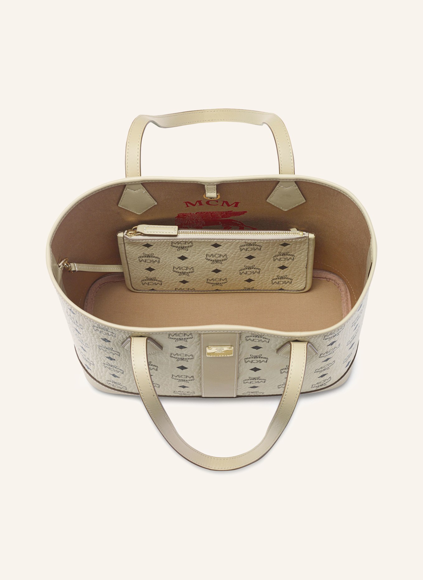 MCM Shopper LIZ SMALL: HELLBRAUN / GOLD / SCHWARZ