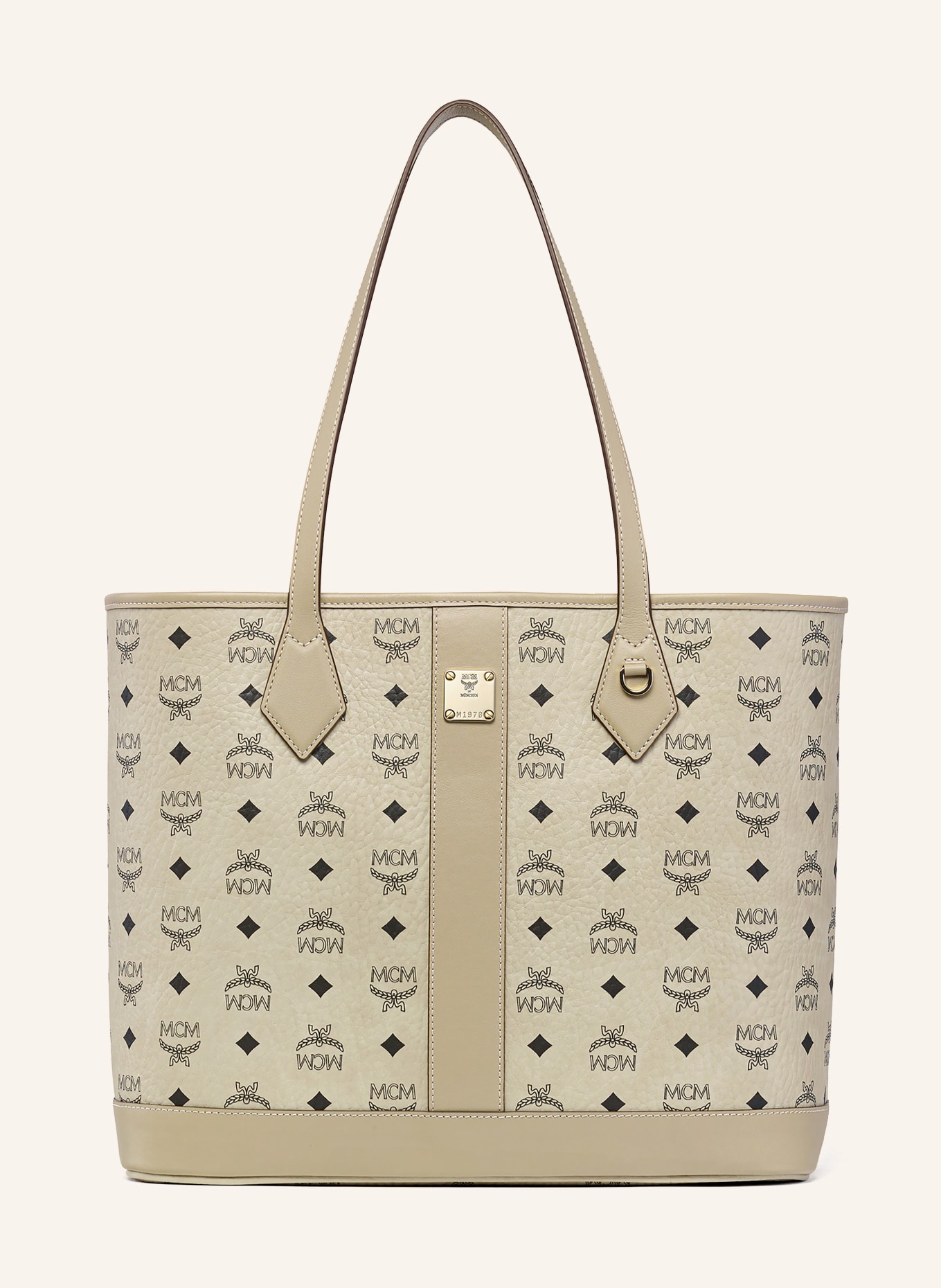 MCM Shopper LIZ MEDIUM mit Pouch: CREME / SCHWARZ