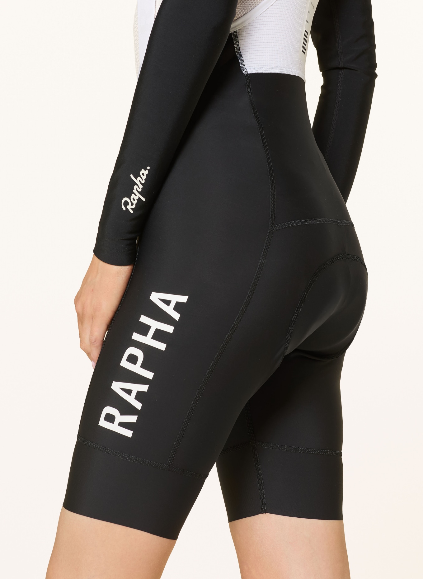 Rapha WOMEN'S PRO TEAM TRAINING BIB Cycling Shorts with straps and padded insert: BLACK / WHITE