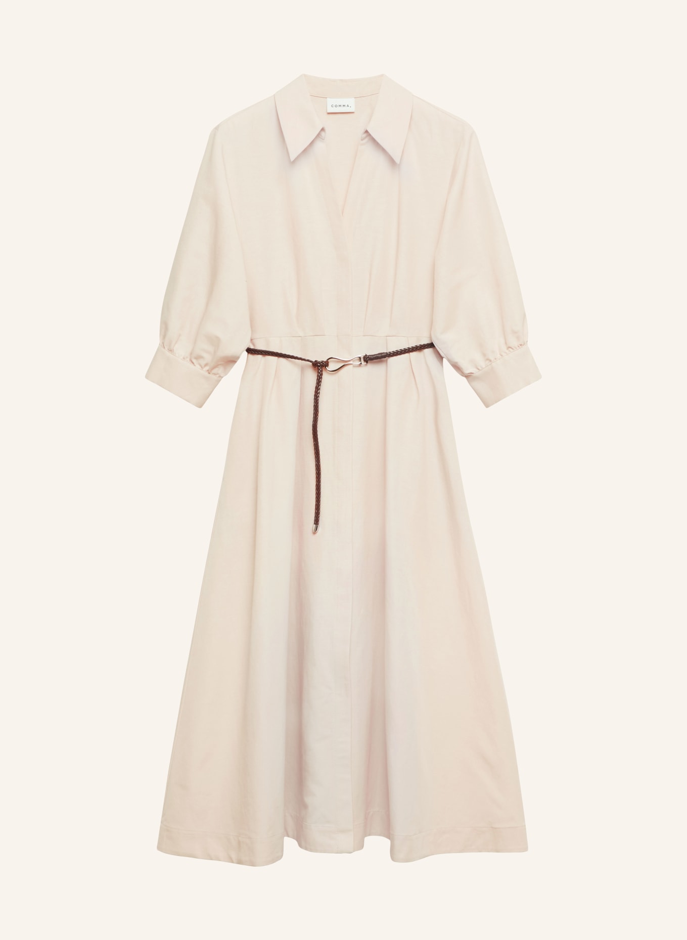 comma Dress with 3/4 sleeves and linen: ECRU