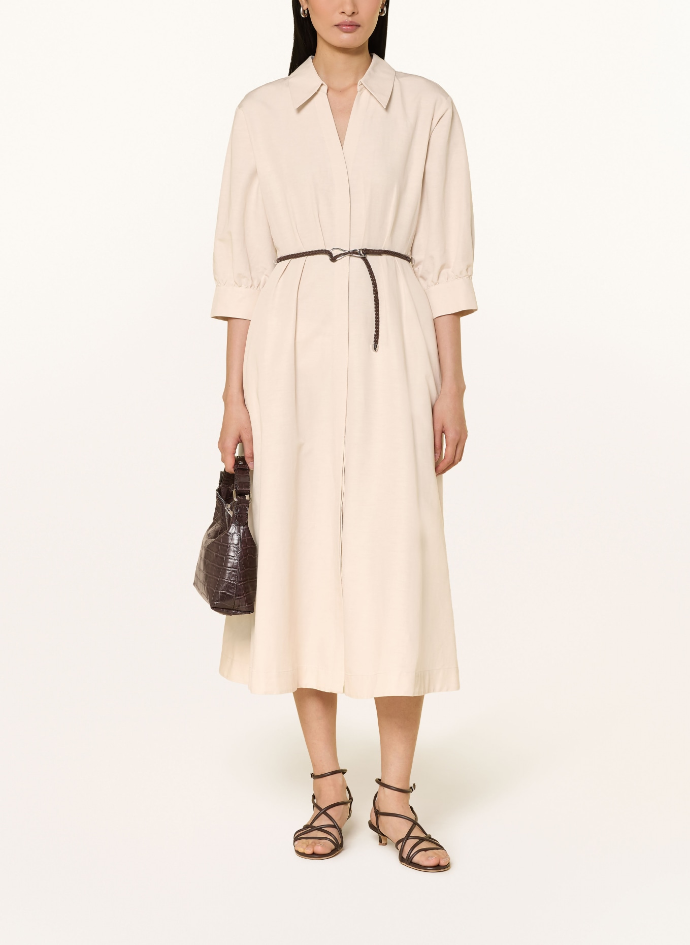 comma Dress with 3/4 sleeves and linen: ECRU