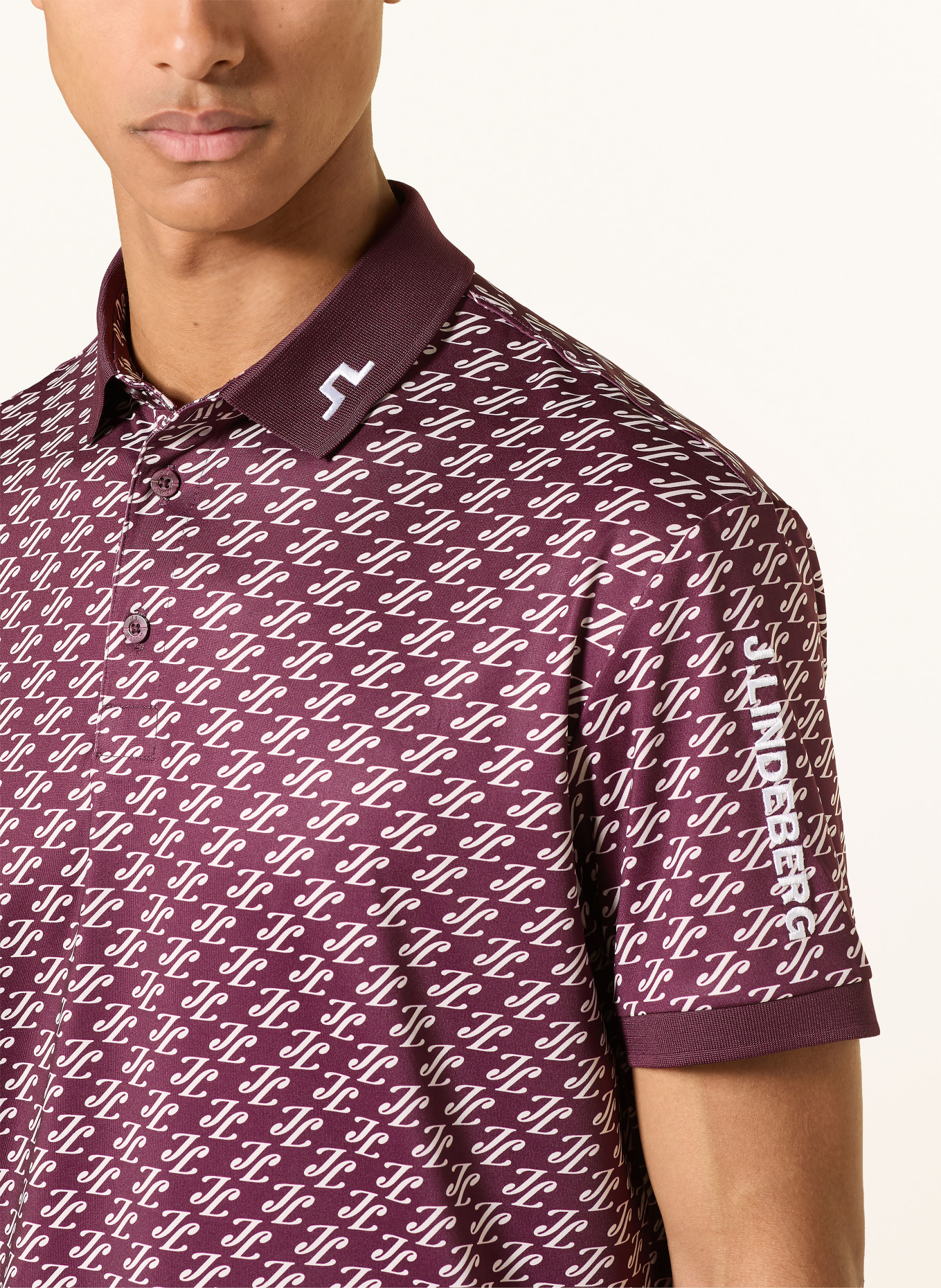 J.LINDEBERG Funktions-Poloshirt: DUNKELROT / CREME