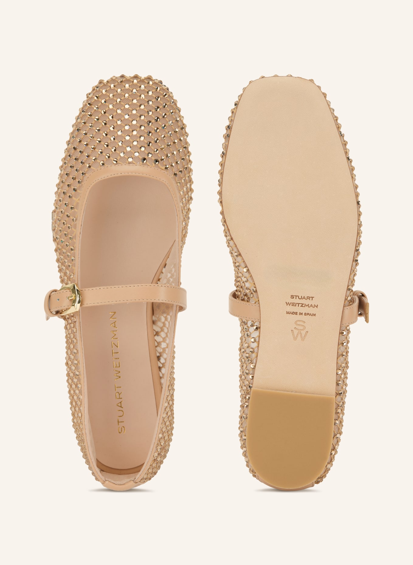 STUART WEITZMAN Mary-Jane-Ballerinas mit Schmucksteinen: BEIGE