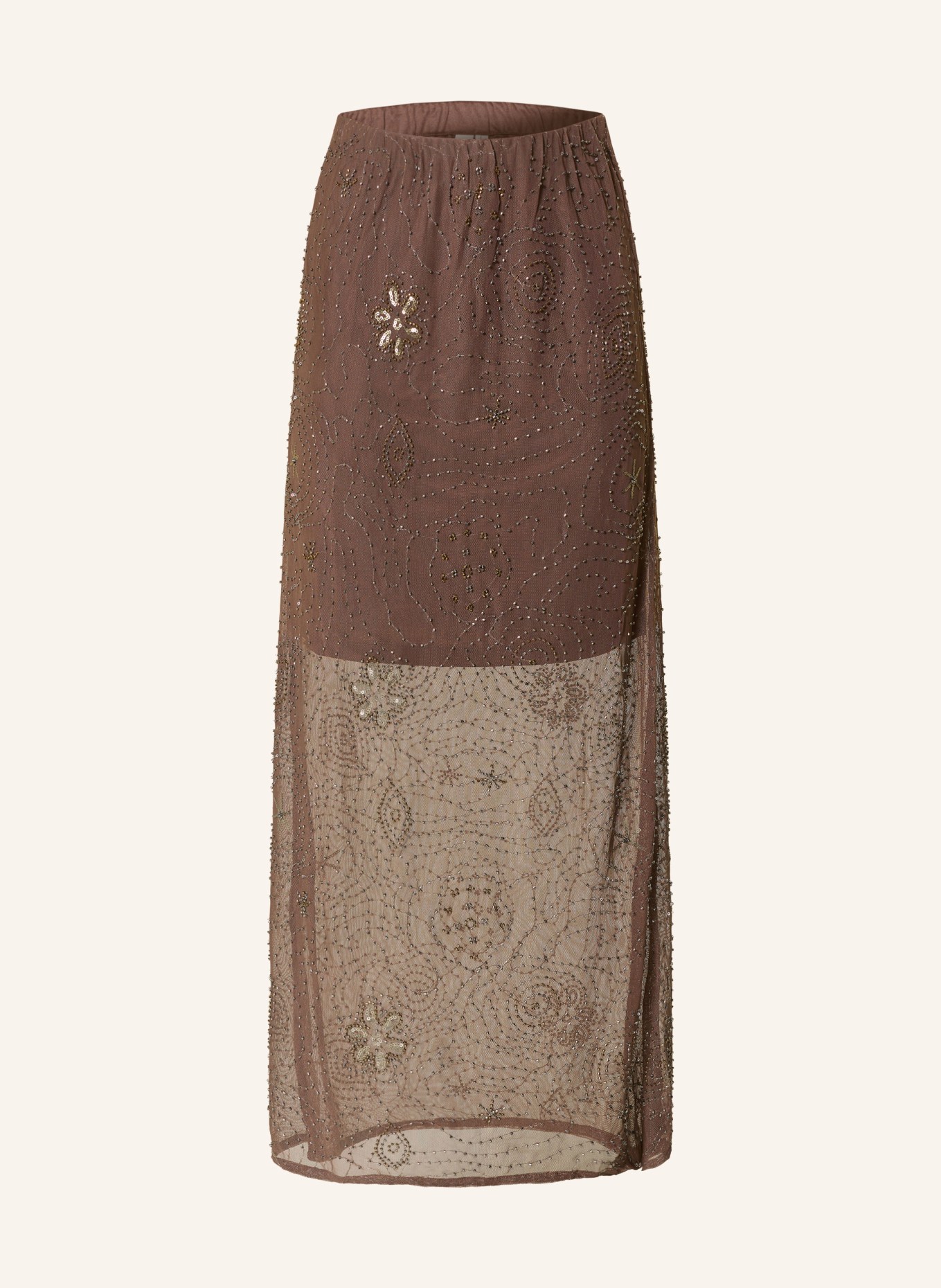 Y.A.S. Mesh skirt with rhinestones and sequins: BROWN