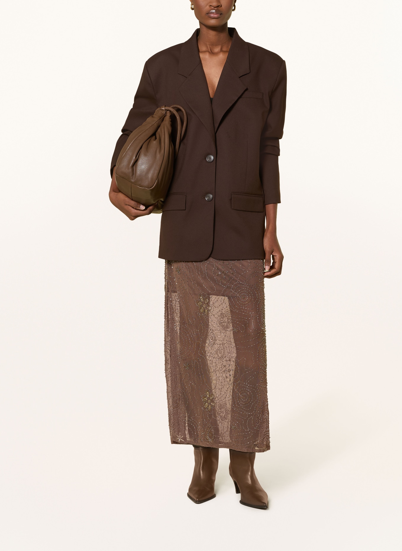 Y.A.S. Mesh skirt with rhinestones and sequins: BROWN