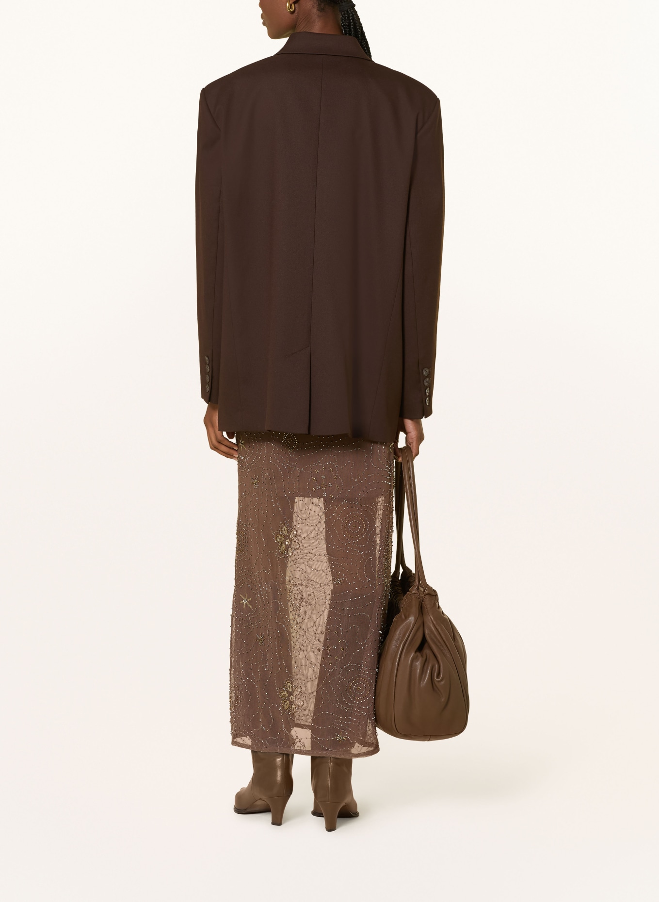 Y.A.S. Mesh skirt with rhinestones and sequins: BROWN