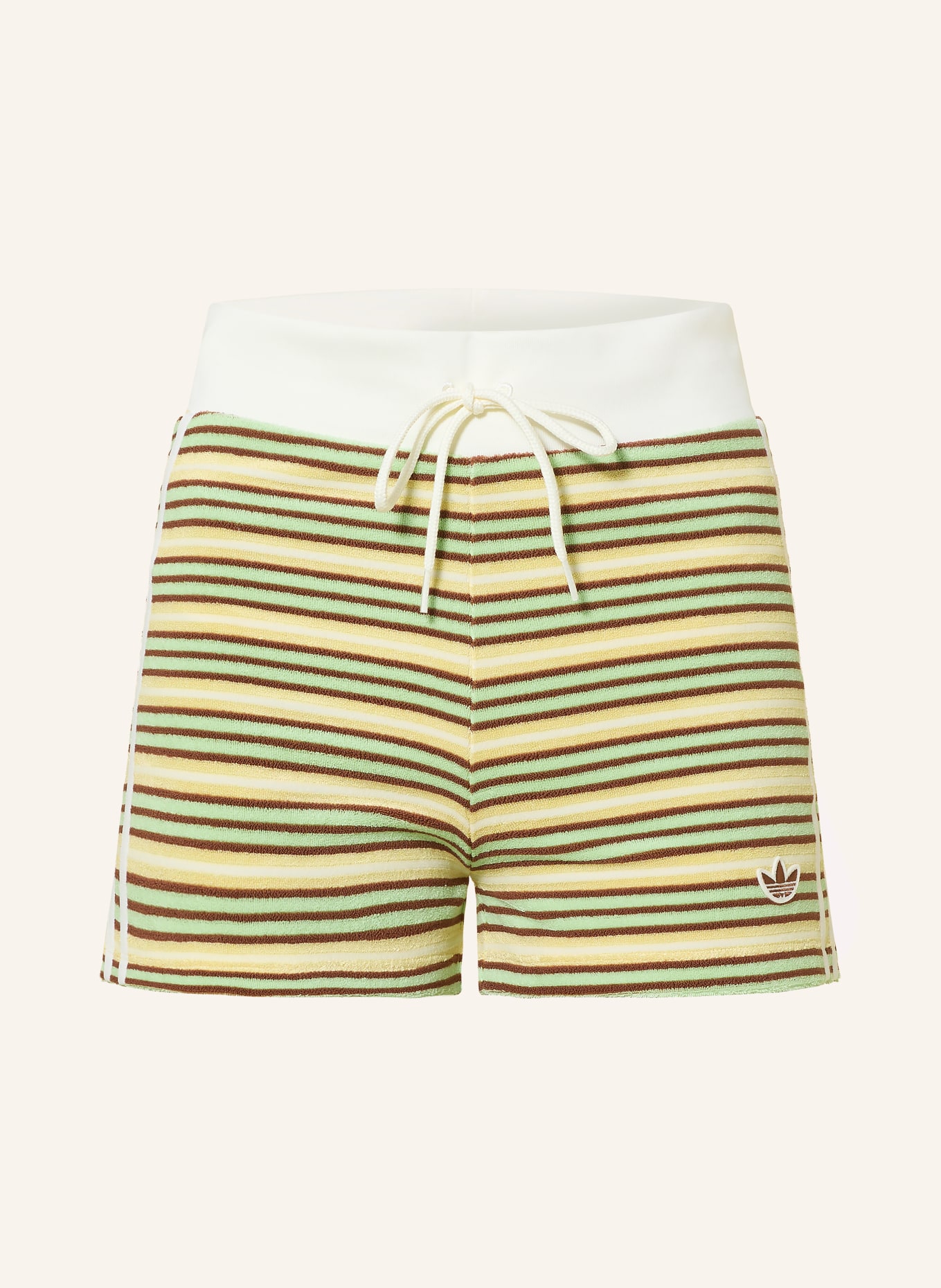 adidas Originals Frotteeshorts BOOTY mit Galonstreifen: HELLGRÜN / BRAUN / HELLGELB