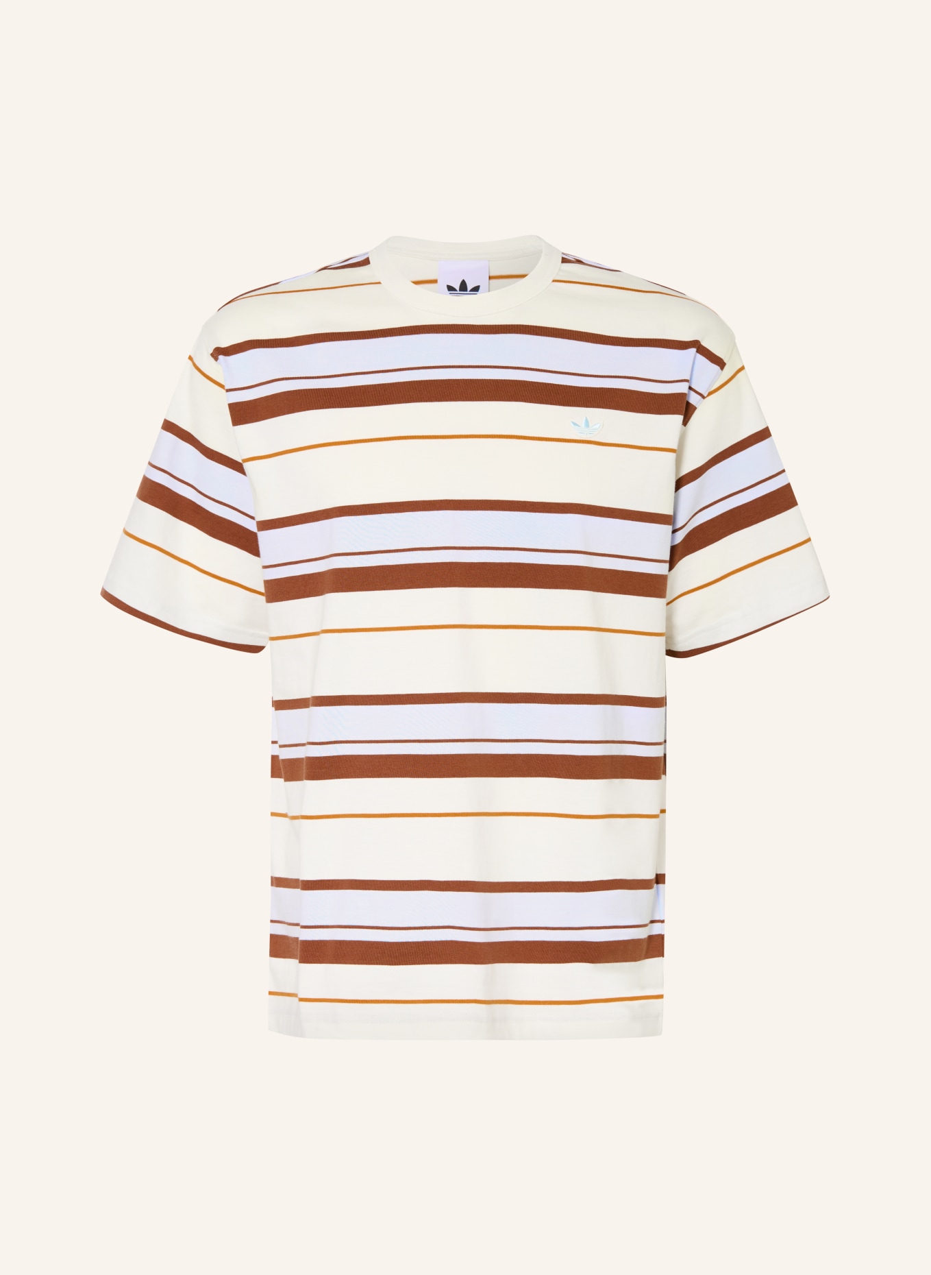 adidas Originals T-Shirt STRIPED CREW NECK: CREME / BRAUN / HELLBLAU