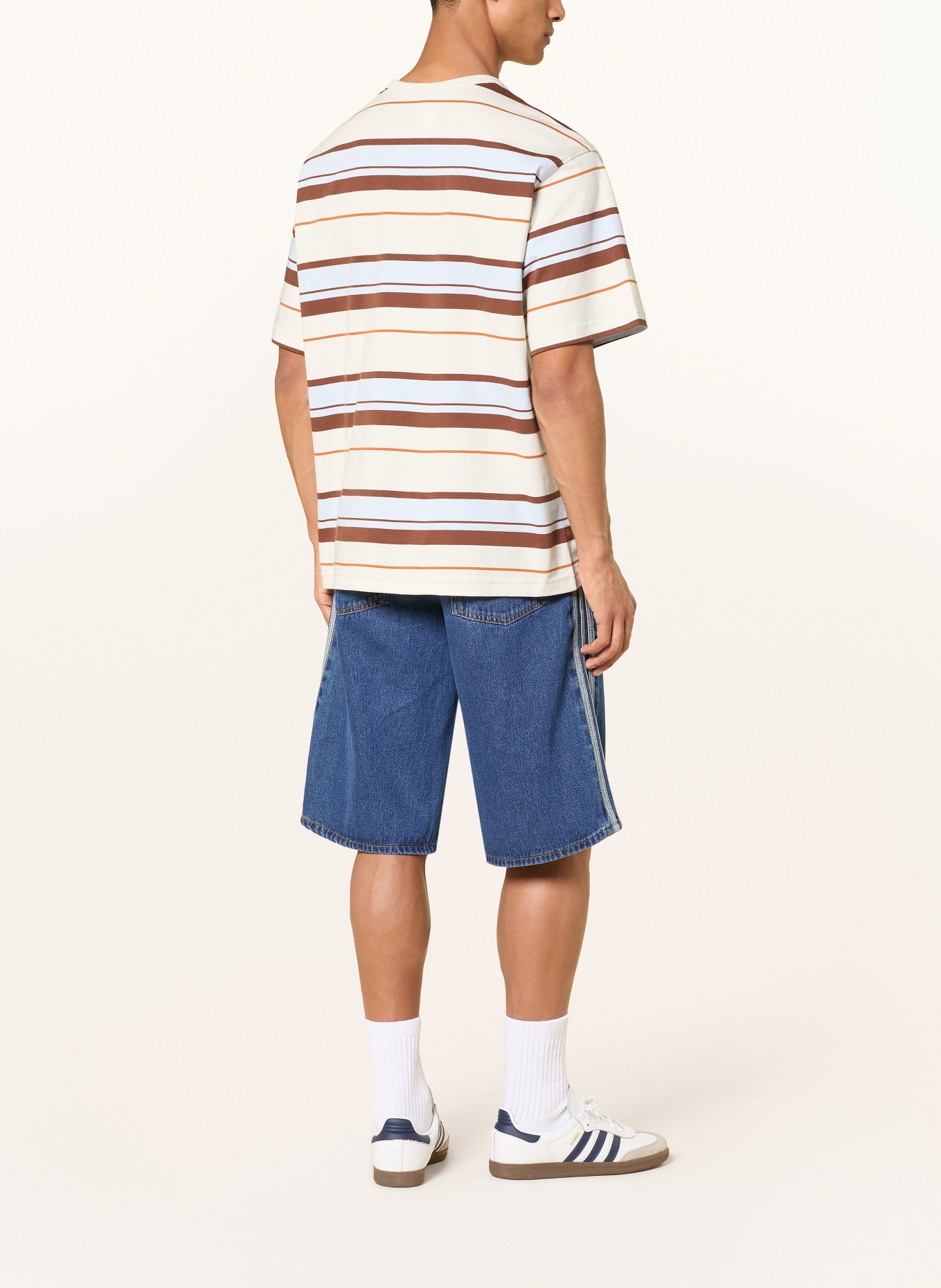 adidas Originals T-Shirt STRIPED CREW NECK: CREME / BRAUN / HELLBLAU