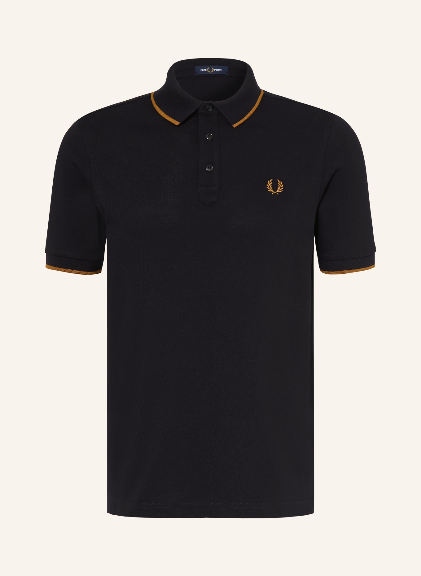 FRED PERRY piqué polo shirt: BLACK / DARK ORANGE