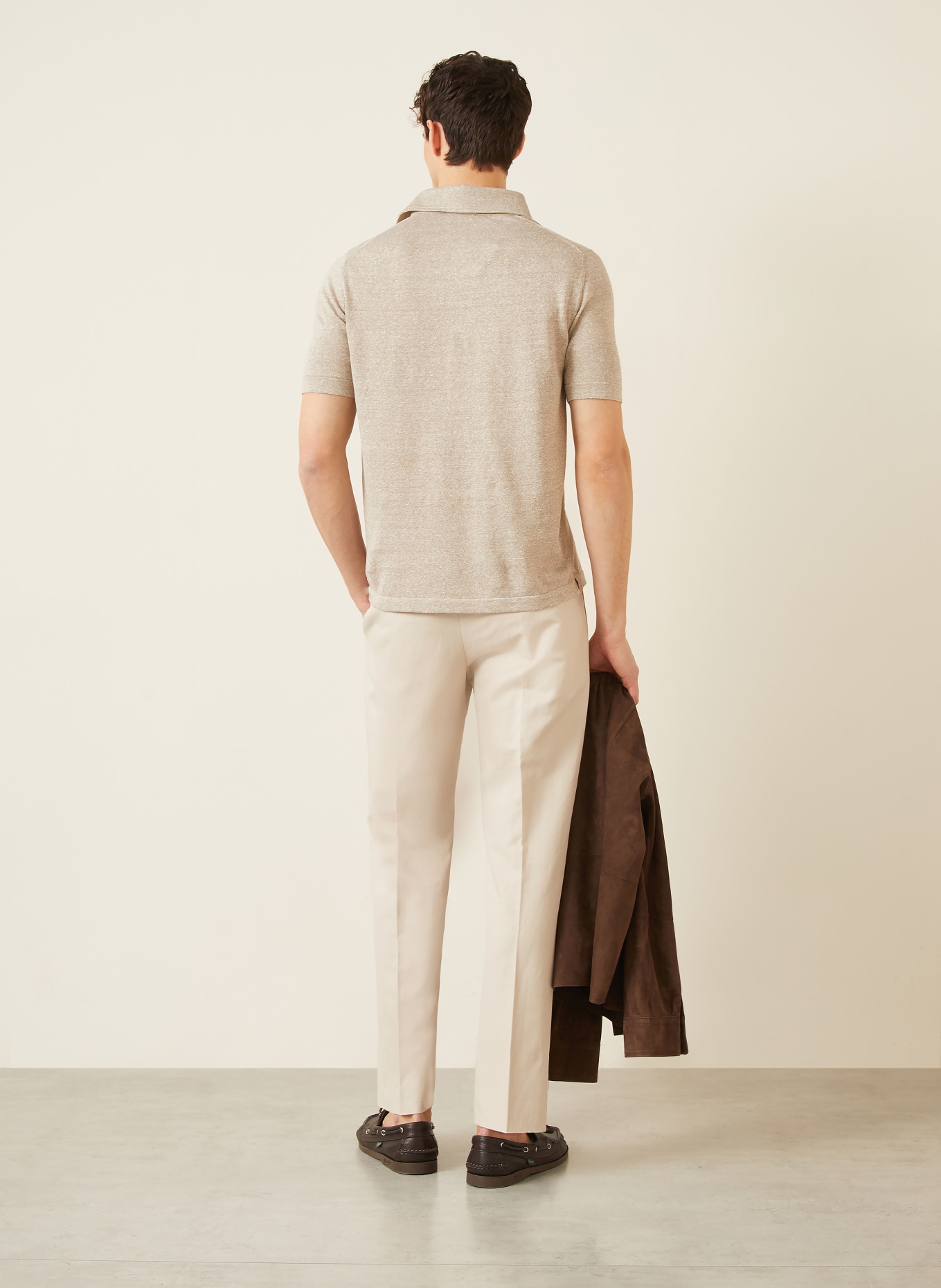 FIORONI Knit polo shirt with linen: BEIGE