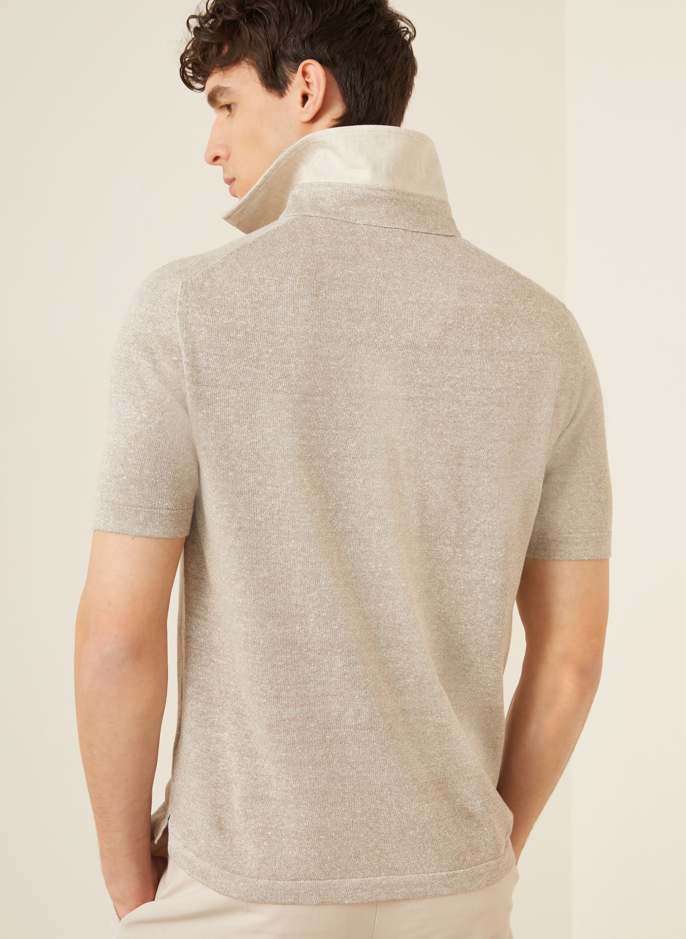 FIORONI Knit polo shirt with linen: BEIGE