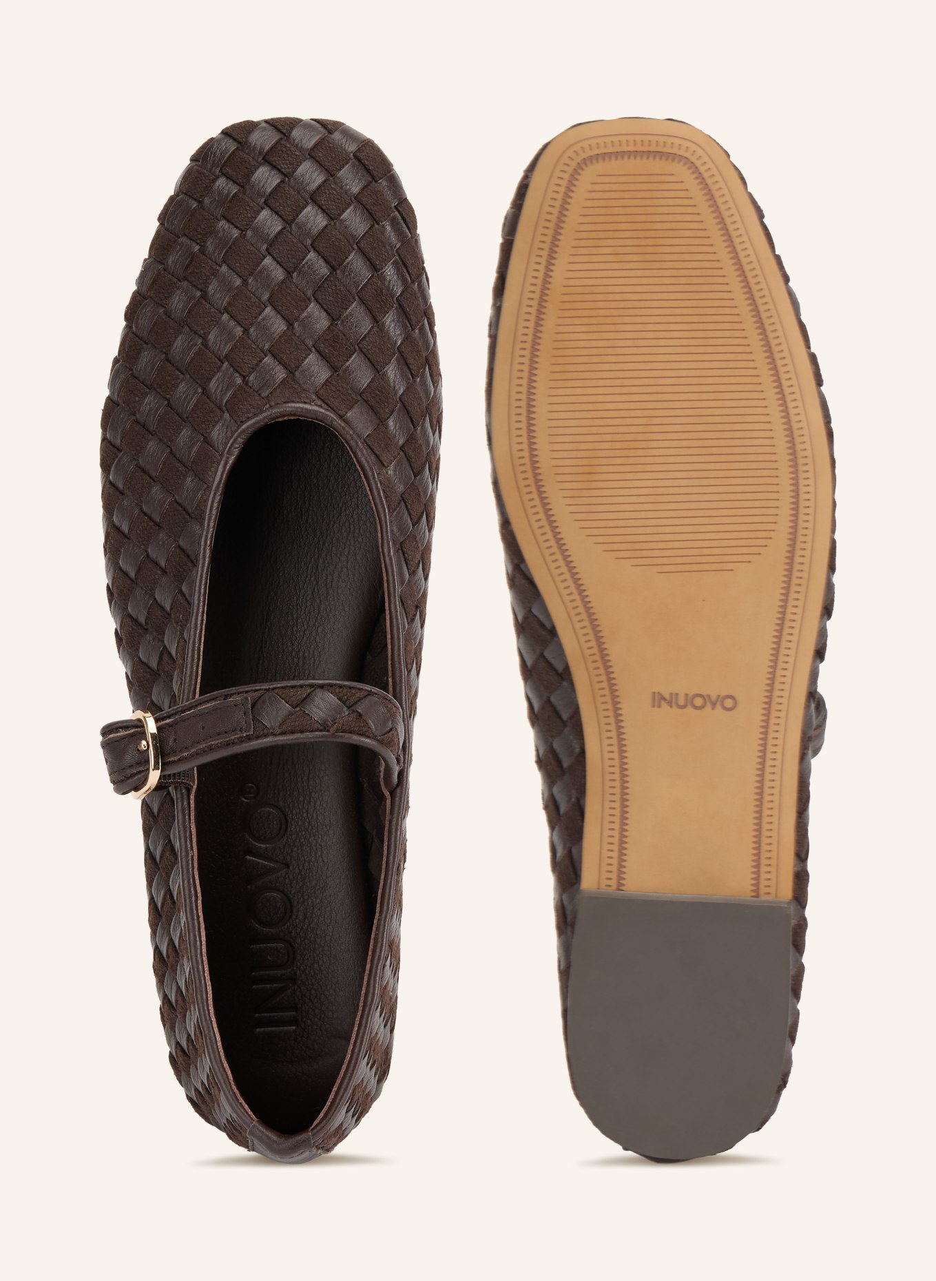 INUOVO Mary Jane ballerinas: DARK BROWN / GOLD